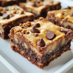 To make Chocolate Chip Brookies, gather these ingredients: - 1 cup unsalted butter, softened to room temperature - 1 cup packed light brown sugar - 1/2 cup granulated sugar - 2 large eggs, at room temperature - 1 teaspoon pure vanilla extract - 2 1/2 cups all-purpose flour - 1 teaspoon baking soda - 1/2 teaspoon fine sea salt - 1 cup semi-sweet chocolate chips - 1 cup brownie mix - 1/4 cup water - 1/2 cup chopped walnuts (optional) I always recommend using unsalted butter for these brookies. Butter gives a rich flavor. It helps achieve that perfect chewy texture. Margarine works too, but it lacks the same depth of taste. If you choose margarine, go for a high-quality brand. Still, butter is the star of this recipe! You can customize your brookies with add-ins! Walnuts add a nice crunch. They also bring a warm, nutty flavor. If you love chocolate, try mixing in dark or white chocolate chips. You can even add a swirl of peanut butter for a fun twist. Experiment with your favorite flavors to make these brookies truly your own! {{ingredient_image_2}} Start by preheating your oven to 350&deg;F (175&deg;C). This warm-up is key for even baking. Next, take a 9x13 inch baking pan. Line it with parchment paper, leaving some paper hanging over the edges. This helps with easy removal later. In a large bowl, cream 1 cup of softened unsalted butter with 1 cup of packed light brown sugar and 1/2 cup of granulated sugar. Mix until fluffy and lighter in color, about 3 to 5 minutes. Add 2 large eggs, one at a time, mixing well after each. Then stir in 1 teaspoon of pure vanilla extract. In another bowl, whisk together 2 1/2 cups of all-purpose flour, 1 teaspoon of baking soda, and 1/2 teaspoon of fine sea salt. Gradually add this dry mix to the wet mix, stirring with a spatula. Avoid overmixing. Gently fold in 1 cup of semi-sweet chocolate chips and 1/2 cup of chopped walnuts if you like nuts. For the brownie layer, grab a separate bowl. Mix 1 cup of brownie mix with 1/4 cup of water. Whisk until smooth with no lumps. This step is simple but crucial for a rich brownie layer. Now, take half of your cookie dough and spoon it into the lined baking pan. Spread it out evenly to create a solid base. Carefully pour the brownie batter over this layer, ensuring it covers all the cookie base. Finally, drop spoonfuls of the remaining cookie dough over the brownie layer. These clusters will bake up perfectly. Place the pan in your preheated oven. Bake for 30 to 35 minutes. The edges should turn a golden brown. To check, insert a toothpick into the center. It should come out with a few moist crumbs, not wet batter. Once done, let the brookies cool for about 15 minutes in the pan. Lift them out using the parchment paper and transfer to a wire rack for full cooling. Once cool, slice into squares and enjoy! To get brookies with a great texture, follow these steps: - Use room temperature butter. This helps it mix well. - Don&rsquo;t overmix the dough. Mix until just combined. - Bake until the edges are golden brown. This gives a nice firm base. - Let them cool before cutting. This helps them set. Store leftover brookies in an airtight container. They can stay fresh for about four days. If you want them to last longer, freeze them. Wrap each piece in plastic wrap. Then place them in a freezer bag. They can last up to three months in the freezer. When mixing, always start with the wet ingredients. Cream the butter and sugars until fluffy. Then add eggs one at a time. This keeps the mixture smooth. When you add the flour, mix slowly. Stir gently to keep air in the dough. This gives your brookies a nice lift. If your brookies turn out too dry, check your flour amount. Too much flour can dry them out. If they are too gooey, they might need a bit more baking time. Use a toothpick to check the center. If it comes out wet, bake a little longer. Pro Tips Use Room Temperature Ingredients: Make sure your butter and eggs are at room temperature before starting. This helps create a smoother batter and ensures even mixing. Don&rsquo;t Overmix the Dough: When combining the wet and dry ingredients, mix just until incorporated. Overmixing can lead to tough brookies. Check for Doneness: To avoid overbaking, start checking the brookies a few minutes before the recommended baking time. A toothpick should come out with a few moist crumbs. Cool Completely Before Slicing: Allow the brookies to cool fully in the pan before slicing. This helps them set and makes for cleaner cuts. {{image_4}} You can change the chocolate chips in brookies for fun. Use dark chocolate chips for a richer taste. Milk chocolate chips add sweetness. For a twist, try white chocolate chips or even peanut butter chips. Mixing different types gives great flavor and texture. If you want gluten-free brookies, choose a gluten-free flour blend. Many brands offer mixes that replace all-purpose flour. Make sure your brownie mix is gluten-free too. This way, everyone can enjoy these sweet treats without worry. For extra flavor, think about adding espresso powder. Just a teaspoon boosts the chocolate flavor. You can also use mint extract for a fresh twist. A little goes a long way. These small changes can make your brookies unique and exciting! To keep your chocolate chip brookies fresh, store them in an airtight container. This helps maintain their soft texture. You can layer them with parchment paper to avoid sticking. Keep the container in a cool, dry place. They will last for up to a week. You can freeze brookies for future treats. First, let them cool completely after baking. Then, cut them into squares. Wrap each square in plastic wrap. Place the wrapped squares in a freezer bag. They can last up to three months in the freezer. When you're ready to enjoy, simply thaw them at room temperature. To reheat brookies, preheat your oven to 350&deg;F (175&deg;C). Place the brookies on a baking sheet. Heat them for about 5 to 7 minutes. This warms them up and revives their soft texture. You can also use a microwave for quick reheating. Just heat for 10 to 15 seconds. Enjoy your warm, gooey brookies! Chocolate chip brookies are a mix of cookies and brownies. They combine the chewy texture of cookies with the fudgy richness of brownies. You get two desserts in one! The cookie dough layer sits below the brownie layer. Topped with chocolate chips, they are a crowd-pleaser. Yes, you can use any brownie mix you like. Each mix will change the flavor and texture a bit. Try different brands to find your favorite. You can also make homemade brownie batter if you want a personal touch. Chocolate chip brookies will stay fresh for about a week. Store them in an airtight container. They taste best within the first few days. If you want them to last longer, try freezing them. Cookies are usually soft and chewy or crisp, while brookies have both cookie and brownie layers. Brookies have a unique texture from the combination. This mix gives you the best of both worlds. They are also thicker than standard cookies. Yes, you can make vegan brookies! Substitute the butter with vegan butter. Use flax eggs or applesauce in place of regular eggs. Check that the brownie mix is vegan-friendly. With these swaps, you still enjoy the same great taste! You learned how to make delicious Chocolate Chip Brookies. We covered ingredients, choices between butter and margarine, and fun add-ins like nuts. You now know how to prepare, mix, and bake your brookies to perfection. Plus, I shared storage tips and tasty variations to try. Remember, small changes can make a big difference. Enjoy experimenting with flavors and techniques. Your homemade brookies will surely impress family and friends. Happy baking!