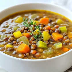 - 1 cup green or brown lentils, thoroughly rinsed - 1 tablespoon extra virgin olive oil - 1 medium onion, finely chopped - 2 medium carrots, peeled and diced - 2 celery stalks, washed and diced - 3 garlic cloves, minced The heart of this soup lies in its main ingredients. Lentils give the soup its body and nutrition. I love using green or brown lentils for their earthy taste and firm texture. Extra virgin olive oil adds richness. Aromatic vegetables like onion, carrots, celery, and garlic bring layers of flavor. These veggies not only taste great but also fill your kitchen with a warm aroma. - 6 cups rich vegetable broth - 1 teaspoon dried thyme - 1 bay leaf - 1 teaspoon smoked paprika - Salt and freshly ground black pepper to taste Next, we need the right seasonings to elevate our soup. Vegetable broth is key; it adds depth without overpowering the lentils. Thyme gives a lovely herbal note. The bay leaf adds a subtle layer of flavor, while smoked paprika brings a hint of warmth. Always season with salt and pepper. These simple touches create a rich and balanced taste. - 1 cup diced tomatoes (fresh or canned) - 2 cups kale, stems removed and chopped - Fresh thyme sprigs for garnish For added nutrition and flavor, consider optional add-ins. Diced tomatoes add a slight sweetness and acidity. Kale is a powerhouse of vitamins and gives a nice texture. Adding fresh thyme sprigs not only looks beautiful but enhances the soup’s aroma. Feel free to mix and match based on what you have! {{ingredient_image_2}} 1. Start by heating the olive oil in a large pot over medium heat. 2. Once hot, add the chopped onion, diced carrots, and diced celery. 3. Sauté these vegetables for 5-7 minutes until they become tender and fragrant. 4. When the vegetables are ready, add the minced garlic. Sauté for an additional minute, releasing its rich aroma. 1. Now, add the rinsed lentils to the pot. 2. Pour in the vegetable broth, ensuring all lentils are covered. 3. Sprinkle in the dried thyme, drop in the bay leaf, and add the smoked paprika. 4. Season generously with salt and pepper. Stir well to mix all the ingredients. 5. Bring the mixture to a rolling boil. 1. Once boiling, reduce the heat to low. Cover the pot with a lid. 2. Let it simmer gently for about 30 minutes. This will cook the lentils until they're tender. 3. Stir occasionally to prevent any sticking at the bottom of the pot. 4. If you’re using kale, add it to the pot in the last 10 minutes of cooking. 5. This will allow the kale to wilt and blend its flavor into the soup. To make your soup shine, consider adding a splash of lemon juice. This small addition brings brightness to the rich flavors. You can also play with herbs. Try using rosemary, parsley, or even basil. Each herb adds its unique twist. To keep your lentils just right, avoid overcooking them. They should be tender but not mushy. Stirring often helps. It prevents sticking and ensures even cooking. This small step can make a big difference in texture. Pair your soup with crusty whole-grain bread. This adds a nice crunch and makes your meal heartier. For toppings, consider fresh herbs or a sprinkle of cheese. A dollop of yogurt can also add creaminess. Enjoy your warm bowl of soup! Pro Tips Rinse Your Lentils: Always rinse lentils thoroughly before cooking to remove any debris or impurities, ensuring a cleaner and healthier soup. Customize Your Broth: Use homemade vegetable broth for a more flavorful base, or add a splash of soy sauce or miso for extra umami depth. Check for Doneness: Lentils can vary in cooking time; start checking for tenderness at the 25-minute mark to avoid overcooking. Make It Ahead: This soup tastes even better the next day! Make a big batch and store leftovers in the fridge for an easy and comforting meal later. {{image_4}} You can add protein to your lentil soup in two ways. First, consider adding sausage or chicken. Cook them separately, then stir them into the soup. This will make your dish heartier. If you prefer plant-based options, add cooked quinoa or chickpeas. Both choices boost the protein without losing flavor. Spices can change the soup's taste. Try using cumin or curry powder. They add warmth and depth. For non-vegetarians, swap the vegetable broth for chicken broth. This simple change can enhance the soup’s richness, making it a comforting dish for any chilly day. In fall, you can add seasonal veggies like squash or sweet potatoes. These ingredients not only enhance the flavor but also add nutrition. If summer comes, adjust your soup with lighter ingredients. Use fresh tomatoes and zucchini for a refreshing twist. This keeps the soup vibrant and exciting all year round. To keep your soup fresh, store it in the fridge. Use airtight containers to prevent spills and keep flavors intact. Allow the soup to cool before sealing. This helps avoid condensation, which can make the soup watery. For best results, consume leftovers within three to four days. If you want to save some for later, freezing is a great option. First, let the soup cool completely. Then, pour it into freezer-safe containers or heavy-duty freezer bags. Leave some space at the top for expansion. When ready to eat, thaw the soup in the fridge overnight. Reheat it on the stove or in the microwave until it is hot. Stir well to ensure even heating. In the fridge, your Fall Lentil Soup lasts about three to four days. In the freezer, it can stay good for up to three months. Just remember to label your containers with the date. This helps you keep track of what you have on hand. Enjoy your hearty soup anytime! Yes, you can use different lentils. Green and brown lentils are best for soups. They hold their shape well and add a nice texture. Red lentils cook faster and become soft. This makes them great for thickening soups. However, they may not give the same bite as green or brown. For a heartier soup, stick to green or brown lentils. You can serve this soup with many tasty sides. Here are some ideas: - Crusty whole-grain bread for dipping. - A fresh green salad with a light vinaigrette. - Roasted vegetables for added flavor. - Grilled cheese sandwiches for a cozy touch. These options make a perfect meal for chilly days. They complement the soup’s rich flavor. To make this soup gluten-free, check all your ingredients. Use gluten-free vegetable broth. Most lentils are gluten-free. Fresh vegetables are also a safe choice. If you want to add bread, choose gluten-free bread. This way, everyone can enjoy the soup without worry. In this article, we explored how to make a delicious fall lentil soup. We covered key ingredients like lentils, aromatic veggies, and flavorful seasonings. You learned step-by-step instructions for preparation and cooking, along with tips to enhance the taste. We also shared fun variations and helpful storage tips. Remember, cooking is all about trying new things. Enjoy making this hearty soup your own! Your kitchen is a place for creativity and joy.