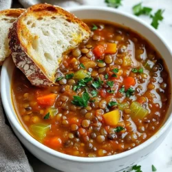 For a hearty and nourishing bowl of classic lentil soup, you will need: - 1 cup green or brown lentils, thoroughly rinsed - 1 medium onion, finely diced - 2 cloves garlic, minced - 2 medium carrots, peeled and diced - 2 celery stalks, diced - 1 can (14 oz) diced tomatoes, undrained - 6 cups vegetable broth - 1 teaspoon ground cumin - 1 teaspoon smoked paprika - 1 bay leaf - 2 tablespoons extra-virgin olive oil - Salt and freshly cracked black pepper, to taste These ingredients create a rich, flavorful base. Lentils are packed with protein and fiber, making them a great choice. The vegetables add nutrients and texture to the soup. You can add a few garnishes to elevate your soup: - Fresh parsley, finely chopped - A drizzle of extra-virgin olive oil Garnishes add color and a fresh taste. The parsley brightens the dish, while olive oil gives it a nice finish. If you want a healthier twist, consider these swaps: - Use low-sodium vegetable broth for less salt. - Swap olive oil for avocado oil for a different flavor profile. - Add more leafy greens like spinach or kale for extra nutrients. These changes keep the soup tasty while enhancing its health benefits. Experiment with the ingredients to find your perfect blend. {{ingredient_image_2}} 1. Gather all your ingredients. You will need: - 1 cup green or brown lentils, thoroughly rinsed - 1 medium onion, finely diced - 2 cloves garlic, minced - 2 medium carrots, peeled and diced - 2 celery stalks, diced - 1 can (14 oz) diced tomatoes, undrained - 6 cups vegetable broth - 1 teaspoon ground cumin - 1 teaspoon smoked paprika - 1 bay leaf - 2 tablespoons extra-virgin olive oil - Salt and freshly cracked black pepper, to taste - Fresh parsley, finely chopped (for garnish, optional) 2. Chop the onion, garlic, carrots, and celery. Make sure they are small and even. This helps them cook well. 1. In a large pot, heat the olive oil over medium heat. 2. Add the diced onion. Sauté it for about 5 minutes. You want it to turn soft and clear. 3. Add the minced garlic, carrots, and celery. Cook for another 3-4 minutes. Stir often until the veggies start to soften. 4. Now, add the rinsed lentils, diced tomatoes with their juice, and vegetable broth. Mix in the cumin, smoked paprika, and bay leaf. Bring it to a strong boil. 5. Once boiling, lower the heat and cover the pot. Let it simmer for 30-35 minutes. Stir it every now and then. The lentils should be tender but not mushy. 6. After cooking, add salt and black pepper to taste. Don’t forget to remove the bay leaf before serving. 1. If you like your soup creamy, use an immersion blender. Blend part of the soup right in the pot. 2. Blend until you reach your desired smoothness. Stir well to mix everything again. 3. For a chunkier soup, skip blending. Enjoy the hearty texture of the lentils and veggies! To cook lentils well, rinse them first. This removes dust and small stones. Use water or broth in a pot. Cook lentils on medium heat. They should simmer, not boil hard. For green or brown lentils, cook for 30-35 minutes. Check for tenderness but avoid mushiness. Taste a few lentils to see if they are done. This step makes a big difference in your soup's texture. Herbs and spices can make your lentil soup shine. Ground cumin adds warmth and earthiness. Smoked paprika gives a nice, smoky flavor. Fresh parsley adds color and freshness. You can also try thyme or bay leaves for more depth. To add a kick, sprinkle some red pepper flakes. Adjust the spices to fit your taste. Remember, always taste as you go! Serve your lentil soup hot in a bowl. A sprinkle of fresh parsley on top makes it pretty. For extra richness, drizzle a bit of olive oil. Pair it with crusty bread for a hearty meal. You can also add a side salad for crunch. This soup is perfect for lunch or dinner. Enjoy every warm spoonful! Pro Tips Storage Tips: This lentil soup can be stored in the refrigerator for up to 5 days. For longer storage, freeze in airtight containers for up to 3 months. Flavor Boost: Enhance the flavor by adding a splash of red wine or a tablespoon of balsamic vinegar just before serving. Vegetable Variations: Feel free to add other vegetables such as spinach, kale, or bell peppers to increase nutrition and flavor. Spice Adjustment: Adjust the level of spices according to your taste. Add chili powder for some heat or fresh herbs for a fragrant finish. {{image_4}} You can easily make this soup vegetarian or vegan. Start with vegetable broth, which I already use in the recipe. You can skip the meat and stick to the tasty lentils. The soup is still packed with flavor and nutrients. If you want a creamier texture, blend some of the soup. This makes it rich without adding dairy. If you want to add meat, here are some tasty choices. Cook diced bacon or sausage in the pot before adding the veggies. This gives the soup a smoky flavor. You can also add shredded chicken or beef. Just make sure to cook the meat thoroughly before adding the lentils and broth. This adds heartiness to your meal. Get creative with your ingredients! You can swap out carrots and celery for other veggies. Sweet potatoes, bell peppers, or kale work great too. For added flavor, try adding a splash of lemon juice or vinegar. This brightens the taste. You can also mix in different spices like curry powder or chili flakes for a kick. These swaps keep the soup exciting and unique every time you make it. You can store classic lentil soup in the fridge. Place it in an airtight container. It stays fresh for about 3 to 5 days. Make sure it cools down before you seal it. This helps keep the flavors intact. When you’re ready to eat, just take it out and check for any signs of spoilage. Freezing is a great option for longer storage. Ladle the cooled soup into freezer-safe containers. Leave some space at the top since the soup will expand as it freezes. You can freeze it for up to 3 months. When you want to enjoy it, thaw it in the fridge overnight. Reheating lentil soup is simple. You can use the stove or microwave. If using the stove, heat it in a pot over low heat. Stir often to avoid burning. If you use the microwave, place it in a bowl and cover it loosely. Heat in short bursts, stirring in between. Add a splash of broth if it seems thick. Enjoy your warm, hearty soup! Lentil soup will last about 5 days in the fridge. Store it in an airtight container. Make sure it cools before sealing. The flavors will deepen as it sits. Yes, you can use dry lentils. Just rinse them well before cooking. Add them at the start of the recipe. They will cook in about 30 to 35 minutes. This method gives a fresh taste. Lentil soup pairs well with warm bread. Try crusty sourdough or whole grain. A simple green salad also works great. For a hearty meal, serve it with grilled cheese. It adds a nice crunch and flavor. In this article, I covered how to make classic lentil soup. You learned about key ingredients, optional garnishes, and healthy substitutions. I shared step-by-step instructions for preparation, cooking, and blending the soup. I provided tips on cooking lentils, enhancing flavors, and serving options. Lentil soup offers plenty of room for fun and creativity. You can try variations like vegetarian, vegan, or protein-rich recipes. With proper storage, you can enjoy it later too. Make it your own and savor each bowl!