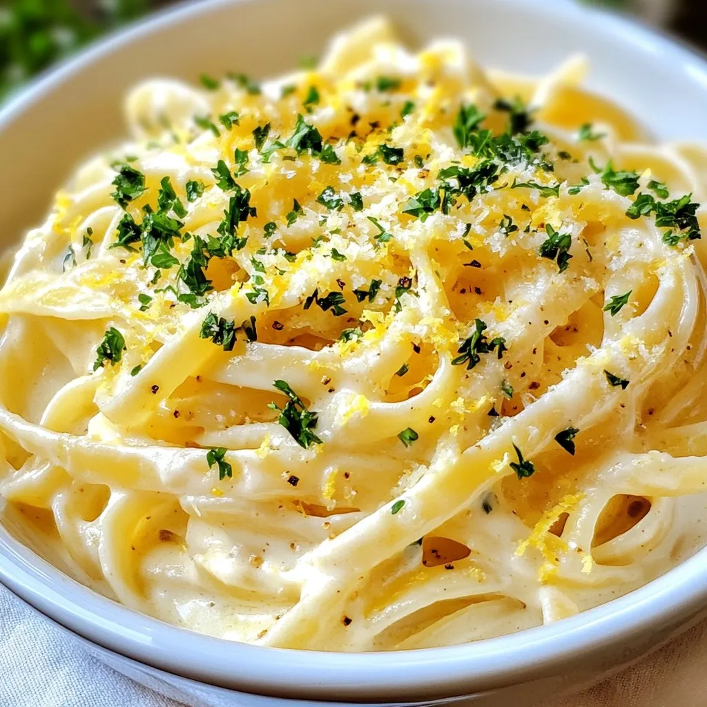 - 12 oz fettuccine or spaghetti - 4 cups vegetable broth - 1 cup heavy cream - 6 cloves garlic, minced - 1 medium onion, finely chopped - 1 cup grated Parmesan cheese (vegan substitute options) - 2 tablespoons extra virgin olive oil - 1 teaspoon dried thyme - 1 teaspoon dried basil - Salt and freshly ground black pepper - Fresh parsley for garnish - Lemon zest For this recipe, you need simple yet flavorful ingredients. Start with 12 ounces of pasta. I love using fettuccine or spaghetti for this dish. Next, grab 4 cups of vegetable broth; it adds great depth to the sauce. You also need 1 cup of heavy cream, which makes the dish rich and creamy. Next, chop up 6 cloves of garlic. This adds a lovely aroma and taste. You will also want 1 medium onion, finely chopped. It brings sweetness to the sauce. To finish your creamy sauce, you will need 1 cup of grated Parmesan cheese. If you prefer a vegan option, use nutritional yeast. Don’t forget 2 tablespoons of extra virgin olive oil. It helps to sauté the onion and garlic. For seasoning, use 1 teaspoon each of dried thyme and dried basil. These herbs enhance the flavor nicely. Finally, add salt and freshly ground black pepper to taste. For a fresh touch, use fresh parsley as a garnish. A bit of lemon zest also brings brightness to the dish. These ingredients create a delicious and satisfying one-pot meal. {{ingredient_image_2}} 1. Heat 2 tablespoons of extra virgin olive oil in a large pot over medium heat. 2. Add 1 finely chopped onion. Sauté for about 3-4 minutes. It should be soft and clear. 3. Now, add 6 minced garlic cloves. Sauté for 1-2 minutes. Keep stirring to avoid browning. 1. Pour in 4 cups of vegetable broth. Bring it to a rolling boil. 2. Once boiling, add 12 oz of fettuccine or spaghetti. 3. Lower the heat to a gentle simmer. Cook for about 10-12 minutes. Stir often until the pasta is firm to the bite and most of the liquid is gone. 1. Stir in 1 cup of heavy cream and 1 cup of grated Parmesan cheese. Mix well until the pasta is coated. 2. Add 1 teaspoon of dried thyme and 1 teaspoon of dried basil. 3. Season with salt and freshly ground black pepper. For a fresh kick, add zest from 1 lemon. 4. Let the pot sit for a few minutes. This will help the sauce thicken a bit. 5. Garnish with finely chopped fresh parsley right before serving. Enjoy your creamy garlic pasta! To get the best creaminess, timing is key. Add the cream when the pasta is almost done cooking. This helps it blend into the pasta without making it greasy. Mix everything well at a low temperature. This way, the flavors will combine nicely, and you will avoid curdling the cream. Garlic can be strong, so you want to avoid browning it. When you add garlic to the pot, stir it for just a minute or two. This will keep its fresh taste. Fresh herbs like thyme and basil give a better flavor than dried herbs. If you want to use dried herbs, add them early to let their flavor bloom. Serving your pasta well can make it even more appealing. Use shallow bowls to show off the creamy sauce. For garnish, sprinkle fresh parsley on top. This adds color and a fresh taste. A drizzle of extra virgin olive oil right before serving adds richness. Finally, a touch of lemon zest brightens the dish and makes it look fancy. Pro Tips Use Fresh Garlic: Freshly minced garlic enhances the flavor significantly compared to pre-minced options. Adjust the Creaminess: For a lighter version, reduce the amount of heavy cream or substitute with a plant-based alternative. Perfect Pasta Cooking: Make sure to stir the pasta frequently while cooking to prevent sticking and ensure even cooking. Garnish Wisely: Fresh herbs like parsley not only add flavor but also make the dish visually appealing—don’t skip this step! {{image_4}} To make a vegan version of this dish, simply swap the Parmesan cheese for nutritional yeast. Nutritional yeast gives a cheesy flavor without using dairy. It is full of B vitamins and adds a savory touch. Use about one cup of nutritional yeast in place of the cheese. This keeps the dish creamy and tasty. You can easily add vegetables to your one-pot creamy garlic pasta. Spinach and mushrooms blend well with the creamy sauce. Add a handful of fresh spinach or a cup of sliced mushrooms when cooking the pasta. This adds nutrition and flavor. You can also switch up the pasta type. Try whole grain pasta for a healthier option. Gluten-free pasta works too if needed. Each type will bring a unique texture and flavor to your dish. If you love heat, make a spicy garlic pasta. Add chili flakes or a splash of garlic chili sauce to the pot when cooking. Start with half a teaspoon of chili flakes and adjust to your taste. This will give your dish a warm kick without overpowering the garlic flavor. Enjoy the added depth of heat! To store your leftover one-pot creamy garlic pasta, let it cool first. Once cool, place it in an airtight container. This helps keep it fresh and tasty. You can store it in the fridge for about 3 to 4 days. Always label the container with the date. This way, you know when to use it. When you want to reheat your creamy pasta, use a pan or a microwave. If you use a pan, add a splash of water or broth. This helps keep it creamy. Heat it on low, stirring often. If you use a microwave, cover the bowl. Heat in short bursts and stir in between. This helps avoid hot spots and keeps your pasta moist. Yes, you can freeze creamy pasta! To do this, let it cool completely. Then, place it in a freezer-safe container. Make sure to leave some space at the top, as it will expand. You can freeze it for up to 2 months. When you are ready to eat it, thaw it overnight in the fridge. Reheat it gently on the stove, adding a little liquid if needed. Enjoy your creamy pasta even after freezing! Yes, you can use other pasta types. Here are some options: - Penne: Cook for 11-13 minutes. - Fusilli: Cook for 10-12 minutes. - Farfalle: Cook for 10-12 minutes. These shapes hold sauce well and add fun to the dish. Just check package instructions for exact cooking times. To make this dish gluten-free, use gluten-free pasta. Here are some good choices: - Brown rice pasta - Chickpea pasta - Quinoa pasta These options cook similarly to regular pasta. Just follow the cooking times on their packages. If you lack heavy cream, try these alternatives: - Coconut milk for a dairy-free option. - Cashew cream for a rich flavor. - Silken tofu blended until smooth. These substitutes still give creaminess to your pasta dish. This pasta dish stays fresh for about 3-4 days in the fridge. Store it in an airtight container. Reheat it gently on the stove or in the microwave. If it thickens too much, add a splash of broth or water while reheating. This guide walked you through making a creamy pasta dish. We covered ingredients like fettuccine, garlic, and Parmesan. Then, I gave step-by-step instructions to create a rich sauce. Tips helped ensure perfect creaminess without burnt garlic. You also learned variations like vegan options and add-ins for flavor. Finally, I shared storage and reheating tips. Cooking can be fun and rewarding. Enjoy your pasta dish fresh or as leftovers, knowing you can customize it to your taste.