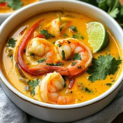 To make quick spicy shrimp soup, you need a few fresh ingredients that pack a punch. Here&rsquo;s what to gather: - 1 pound large shrimp, peeled and deveined - 4 cups vegetable broth - 1 can (14 oz) coconut milk - 1 red bell pepper, sliced into thin strips - 2 cloves garlic, finely minced - 1 tablespoon fresh ginger, grated - 2 tablespoons red curry paste - 1 teaspoon red chili flakes - 1 tablespoon freshly squeezed lime juice - A handful of fresh cilantro leaves - Salt and pepper to taste These ingredients come together to create a vibrant and flavorful dish. The shrimp brings great flavor, while the coconut milk adds creaminess. The red curry paste and chili flakes give it a spicy kick. You can adjust the heat by adding more or less chili flakes based on your taste. Fresh cilantro adds a bright touch at the end. Each ingredient plays a key role in making this soup quick, spicy, and delicious. {{ingredient_image_2}} 1. Start by heating the vegetable broth in a large pot over medium heat. Bring it to a light simmer. 2. Once simmering, add two cloves of minced garlic and one tablespoon of grated ginger. Stir them for about one minute until they smell great. 1. Next, mix in two tablespoons of red curry paste. This will add a nice kick to the broth. 2. If you like it spicier, add one teaspoon of red chili flakes. You can adjust this based on how hot you want the soup to be. 1. Slowly pour in one can of coconut milk. Stir well to combine it with the broth. 2. Now, add your pound of peeled and deveined shrimp and the sliced red bell pepper. Stir everything together. 3. Cook for about 3 to 5 minutes. Keep an eye on the shrimp. They are done when they turn pink and opaque. This shows they are fully cooked. Ensuring shrimp are perfectly cooked To cook shrimp just right, watch the color. They should turn pink and opaque. Overcooking makes them tough. Cook them for about 3 to 5 minutes. Check for that bright pink color before serving. Adjusting spice levels to taste Start with a small amount of red chili flakes. You can always add more if you like it hotter. Taste the soup as it cooks. This way, you can find the right level of spice for you. How to serve the soup attractively Use deep, colorful bowls for serving. This makes the soup look inviting. Add a lime wedge on the side. It adds a pop of color and flavor. For extra flair, drizzle a little coconut milk on top. Garnishing techniques with cilantro Fresh cilantro adds a bright touch. Scatter a handful of leaves on top just before serving. This not only looks great but also adds fresh flavor. Make sure to use it generously for the best effect. Optional ingredients to spice it up Consider adding sliced jalape&ntilde;os for more heat. You could also stir in some diced tomatoes for added texture. If you love coconut, add a bit more milk for creaminess. Suggestions for additional toppings Top your soup with crispy fried onions or crushed peanuts. These add great crunch and flavor. You can also serve it with a side of crusty bread to soak up every delicious drop. Pro Tips Freshness Matters: Always use fresh shrimp for the best flavor and texture. If using frozen shrimp, ensure they are completely thawed and drained before cooking. Customize Your Spice: Adjust the amount of red chili flakes based on your spice tolerance. For a milder soup, start with less and add more as needed. Balance the Flavors: Taste the soup before serving and adjust seasoning with lime juice, salt, or pepper to achieve a perfect balance between spicy, salty, and tangy. Make it Heartier: For a more substantial meal, consider adding vegetables like spinach, bok choy, or mushrooms, or serve the soup with rice or noodles on the side. {{image_4}} You can switch up the shrimp with other seafood. Try scallops or fish for a new taste. For a vegetarian soup, use mushrooms or tofu instead of shrimp. They add nice texture and flavor. You can also use vegetable broth for a lighter base. Explore different curry pastes to change the flavor. Green curry paste gives a fresh taste. You can also try yellow curry for a milder option. Adding fruits like pineapple or mango can bring sweetness. Nuts like cashews can add a nice crunch and richness. Serve your soup with rice or crusty bread. These pair well and soak up the broth. A fresh salad can add a nice balance to the meal. Consider a side of roasted veggies for extra nutrition and flavor. To store leftovers, let the soup cool first. Pour it into a container with a tight lid. Use glass or BPA-free plastic containers for best results. The soup stays fresh in the fridge for up to three days. You can freeze the soup for future meals. Allow it to cool completely before freezing. Use freezer-safe bags or containers. When you're ready to eat, thaw it in the fridge overnight. Reheat on the stove or in the microwave. Stir well to ensure even heating. The soup lasts about three days in the fridge. In the freezer, it stays good for up to three months. Always check for any changes in smell or color before eating. To peel shrimp, hold the shrimp in one hand. With the other hand, start at the head. Gently pull off the shell in one piece. Next, to devein, use a small knife. Make a shallow cut along the back to expose the vein. Use the knife to lift it out, then rinse the shrimp. This keeps the shrimp clean and tasty. Yes, you can! To make it vegetarian, replace the shrimp with tofu or chickpeas. For a vegan option, use vegetable broth and coconut milk as before. You can add more veggies like mushrooms or zucchini for extra flavor. The soup will still be rich and delicious. You can replace coconut milk with almond milk or cashew cream. These options provide a creamy texture but have a different flavor. If you're looking for something lighter, use low-fat milk or unsweetened soy milk. Just remember, the taste may change a bit. Adjusting spice is easy! Start with less red chili flakes if you prefer mild. You can always add more later. For extra heat, try a dash of hot sauce or fresh chopped chili. Taste as you go, and find your perfect spice level. This soup pairs well with rice or crusty bread. Jasmine rice adds a nice touch. You can also serve a fresh salad for crunch. If you want something heartier, try garlic bread or quinoa. Each option complements the soup's flavors perfectly. This blog post guided you through making a delicious shrimp coconut soup. We covered the key ingredients, from shrimp to spices and coconut milk. You learned step-by-step instructions for preparing and cooking the dish. Helpful tips for cooking, presenting, and enhancing flavor were also shared. Plus, we explored variations to suit your taste. Remember, you can store this soup easily for later use. Enjoy creating this meal, and don't hesitate to get creative with flavors and ingredients!