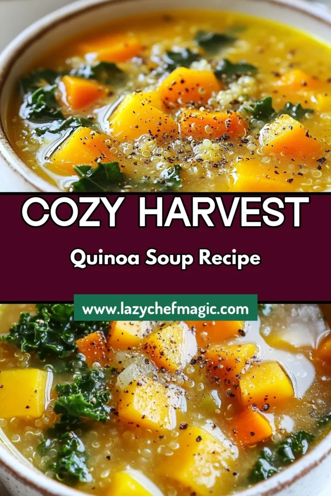 Warm up this fall with a delicious Harvest Vegetable Soup packed with nutritious ingredients. This healthy vegetable soup features quinoa and seasonal veggies, making it perfect for cozy evenings. Try this easy crockpot quinoa soup recipe to enjoy a comforting bowl of goodness with minimal effort. Save for later and make mealtime a breeze! #HarvestVegetableSoup #CrockpotQuinoaSoup #HealthyVegetableSoup #QuinoaSoupRecipe