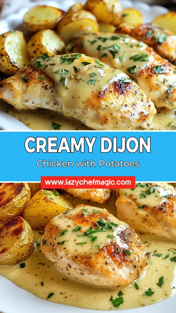 Delight in this creamy Dijon chicken recipe that's perfect for an easy chicken dinner! Serve it alongside herb roasted potatoes for a complete meal. This quick weeknight meal features succulent chicken bathed in a flavorful Dijon mustard sauce recipe, making dinner a breeze. Try it tonight and impress your family with this delicious dish! Save this recipe for a night of gourmet comfort at home. #CreamyDijonChicken #EasyChickenDinner #HerbRoastedPotatoes #QuickWeeknightMeals