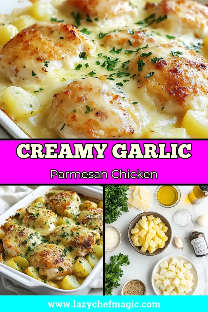 Looking for a comforting dish? Try this Garlic Parmesan Chicken recipe! Our Crockpot Chicken Recipe features tender chicken breasts and creamy potatoes, making it one of the easiest dinner recipes you'll find. With garlic, Parmesan, and a hint of Italian seasoning, this Creamy Chicken and Potatoes dish is sure to please everyone at the table. Save this for your next meal! #GarlicParmesanChicken #CrockpotChickenRecipe #EasyDinnerRecipes #ParmesanChickenWithPotatoes