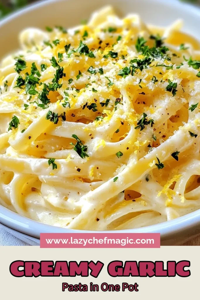 Indulge in this irresistible one-pot creamy garlic pasta recipe that&rsquo;s perfect for a quick weeknight dinner! With easy garlic fettuccine made in just 25 minutes, it&rsquo;s a satisfying meal for everyone. Enjoy a vegan creamy pasta twist by substituting Parmesan with nutritional yeast. Don&rsquo;t miss out&mdash;save this easy recipe for your next night in! #CreamyGarlicPasta #OnePotPastaRecipe #QuickDinner #VeganPasta
