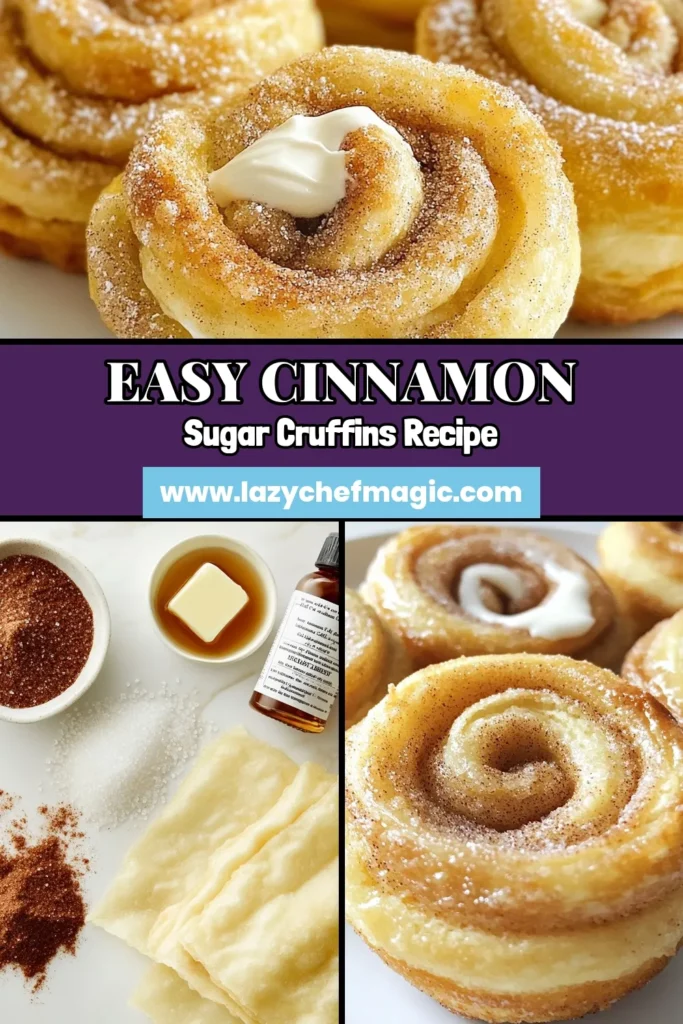 Indulge in these delicious Quick Cinnamon Sugar Cruffins, the perfect addition to your easy puff pastry desserts collection! This cinnamon cruffins recipe combines flaky layers with sweet cinnamon sugar for a delightful treat. Ideal for any occasion, these homemade cruffins are super simple to make using refrigerated puff pastry. Ready in just 35 minutes, they&rsquo;re a must-try! Save this quick pastry recipe today! #CinnamonSugarCruffins #EasyPastryRecipes #HomemadeCruffins #PuffPastryDesserts