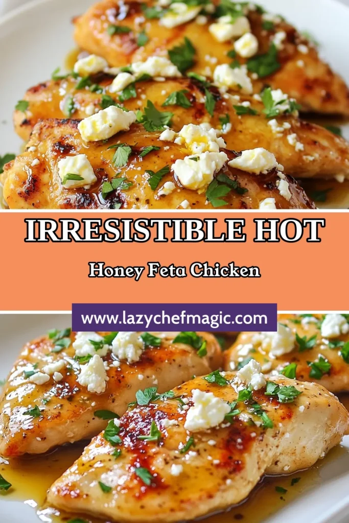 Discover the perfect blend of flavors with this Sweet and Spicy Hot Honey Feta Chicken recipe. This Easy Chicken Dinner features a delicious hot honey marinade that elevates baked chicken with honey and creamy feta. Ideal for weeknight meals, this dish is quick to prepare and bursts with unique tastes. Save this easy feta chicken recipe for your next dinner! #HotHoneyChicken #BakedChickenWithHoney #EasyChickenDinner #FetaChickenRecipe