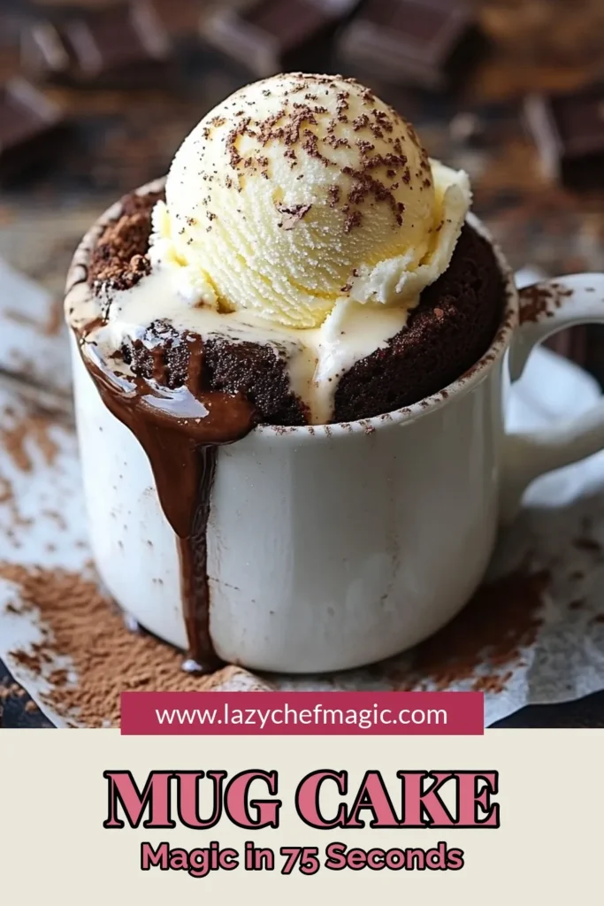 Craving a quick chocolate dessert? Try this decadent fudge chocolate mug cake! This easy chocolate cake in a mug is a microwave mug cake recipe that takes only minutes to make. With simple ingredients and a rich chocolate flavor, it&rsquo;s the perfect treat for any time of day. Indulge yourself with this delightful 1-minute cake! Save it for your next dessert craving! #ChocolateMugCake #QuickDessert #MugCakeRecipe #EasyChocolateCake