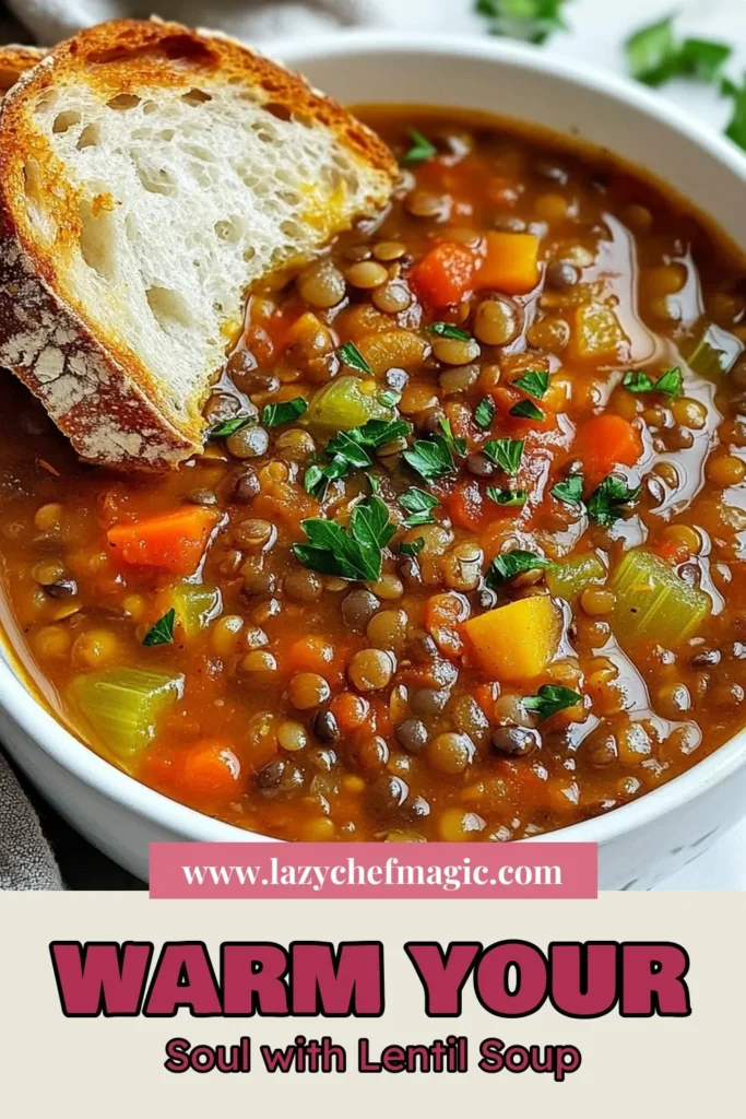 Warm up with this hearty classic lentil soup recipe that’s both comforting and nutritious. Our vegan lentil soup is packed with flavor and perfect for a healthy meal any time of year. With simple ingredients like green lentils, tomatoes, and aromatic veggies, this healthy lentil soup is easy to make and great for meal prep. Save this classic lentil soup recipe for your next cozy night in! #LentilSoupRecipe #VeganLentilSoup #HealthyLentilSoup #HeartyLentilSoup