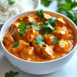 - 500g boneless chicken, cut into bite-sized pieces - 1 cup plain yogurt - 2 tablespoons tikka masala spice blend (or a mix of cumin, coriander, paprika, and garam masala) - 1 tablespoon ginger-garlic paste - 2 tablespoons fresh lemon juice - 2 tablespoons vegetable oil - 1 medium onion, finely chopped - 2 ripe tomatoes, pureed - 1 cup coconut cream - Salt, to taste To create a tasty chicken tikka masala, you need quality ingredients. The boneless chicken serves as the main protein. Yogurt helps tenderize the chicken and adds creaminess. The tikka masala spice blend gives the dish its signature flavor. Fresh lemon juice brightens the taste, while the coconut cream adds richness. - 1 tablespoon sugar (to balance acidity) - Fresh cilantro leaves, for garnish You can add sugar to help tame the acidity from the tomatoes. Fresh cilantro adds color and a fresh taste, making the dish even more appealing. - Mixing bowl and baking tray - Skillet for cooking A mixing bowl helps you combine the marinade easily. You will need a baking tray to roast the chicken. A skillet is essential for cooking the sauce and bringing all the flavors together. With these ingredients and tools, you will be ready to create a delicious chicken tikka masala that is sure to impress! {{ingredient_image_2}} To start, you need to mix yogurt and spices. In a bowl, combine 1 cup of plain yogurt, 2 tablespoons of tikka masala spice blend, 1 tablespoon of ginger-garlic paste, and 2 tablespoons of fresh lemon juice. Add a pinch of salt to taste. This mixture makes a tasty marinade. Now, add 500g of bite-sized boneless chicken pieces. Make sure each piece is coated well in the marinade. Cover the bowl with plastic wrap and refrigerate. For the best flavor, let it marinate for at least 1 hour. If you have time, marinate overnight. Next, preheat your oven to 200&deg;C (400&deg;F). Prepare a baking tray by lining it with parchment paper. This makes cleanup easier. Spread the marinated chicken evenly on the tray. Bake for 15-20 minutes. The chicken should be fully cooked and slightly charred. Flip the chicken halfway through for even cooking. While the chicken bakes, heat 2 tablespoons of vegetable oil in a large skillet over medium heat. Add 1 finely chopped medium onion and saut&eacute; for about 8-10 minutes. Cook until the onion turns golden brown and soft. After that, mix in 2 pureed ripe tomatoes. Stir and cook for another 5 minutes. This helps the mixture thicken and the oil to separate. Now, add the baked chicken to the skillet. Pour in 1 cup of coconut cream and add sugar if you want to balance the acidity. Reduce the heat to low and let it simmer for 10 minutes. Stir occasionally, allowing the flavors to blend beautifully. Marinating the chicken is key to great taste. I recommend marinating for at least one hour. If you can, let it sit overnight. This gives the spices time to soak in. Adjust the seasoning to your liking. If you want it spicier, add more tikka masala. For a milder flavor, reduce the spice blend. To make your dish stand out, serve chicken tikka masala in a deep bowl. Add a sprinkle of fresh cilantro on top. This brightens the dish and adds color. Drizzle a little coconut cream for a creamy finish. You can also serve lime wedges on the side. This adds a zesty touch and enhances flavor. If you don't want to bake the chicken, try grilling it. Grilling adds a smoky flavor that pairs well with the spices. You can also pan-sear the chicken in a skillet. For a creamy texture, use coconut cream and let it simmer. This helps the sauce thicken and blend together nicely. Pro Tips Marination Time: For the best flavor, marinate the chicken overnight. This allows the spices to penetrate deeply, making the chicken tender and flavorful. Adjusting Spice Level: If you prefer a spicier dish, feel free to add a pinch of cayenne pepper or red chili powder to the marinade for extra heat. Thickening the Sauce: If your sauce isn&rsquo;t thick enough, you can simmer it a bit longer or add a teaspoon of cornstarch mixed with water to achieve the desired consistency. Serving Suggestions: Pair your chicken tikka masala with warm naan or fluffy basmati rice to soak up the delicious sauce, and don't forget a side of cooling cucumber raita! {{image_4}} You can easily make this dish vegetarian. Instead of chicken, use paneer or mixed vegetables. Paneer adds a lovely creamy texture. For vegetables, try bell peppers, cauliflower, or zucchini. They soak up the flavors well. Just make sure to adjust cooking times. Cook the veggies until they are tender but still crisp. This way, they will remain flavorful and colorful. Different regions of India have their own versions of tikka masala. For instance, in Punjab, you might find a richer sauce with more cream. In South India, coconut milk could replace cream, giving it a unique taste. You can also tweak the spice levels. If you like it spicy, add more chili powder. If you prefer milder flavors, cut back on the heat. Each region offers a new twist on this classic dish. Chicken Tikka Masala isn't just an Indian dish anymore. People all over the world have put their spin on it. You can find it in tacos, pizzas, or even pasta. Try using the tikka masala sauce on grilled chicken sandwiches for a tasty lunch option. Pair it with sides like quinoa or couscous for a global meal. The possibilities are endless, so feel free to get creative! To keep Chicken Tikka Masala fresh, store it in an airtight container. Place it in the fridge within two hours after cooking. This helps prevent bacteria growth. For longer storage, freeze it. Use freezer-safe bags or containers. Make sure to label them with the date. When reheating, use a stove or microwave. On the stove, warm it on low heat. Stir often to prevent sticking. In the microwave, heat in short bursts. Stir in between until hot. You can store Chicken Tikka Masala in the fridge for up to four days. If frozen, it can last for three months. Always check for signs of spoilage. Look for off smells, discoloration, or a change in texture. If you notice any of these signs, it&rsquo;s best to throw it away. Preparing Chicken Tikka Masala in advance saves time. Marinate the chicken a day ahead. This adds flavor and makes cooking easier. You can portion it into meal-sized servings. This way, reheating is quick and easy. Consider pairing with rice or naan. Pack them in separate containers, so they stay fresh. When you are ready to eat, just heat and enjoy your tasty meal! Chicken Tikka Masala is a famous Indian dish. It has roots in Indian and British cuisine. This dish features marinated chicken in a rich and creamy sauce. The sauce often has tomatoes, yogurt, and spices. Many believe it was created in the UK in the 1960s. It shows how food can mix cultures and flavors. Chicken Tikka Masala is loved worldwide for its bold taste. Yes, you can! If you like heat, add more spice to the dish. Use extra tikka masala blend or add chili powder. You can even add fresh green chilies. Start with a small amount and taste as you go. This way, you can adjust to your liking. Remember, it&rsquo;s easier to add spice than to take it away. Chicken Tikka Masala pairs well with many sides. Here are some tasty options: - Warm basmati rice - Soft naan bread - Roti or paratha - A fresh salad with cucumber and onion - Raita, a cool yogurt sauce These sides balance the dish's rich flavors and make a complete meal. Enjoy mixing and matching to find your favorite combination! You learned about Chicken Tikka Masala, from its key ingredients to storage tips. I shared how to marinate and bake chicken for great flavor. You also saw fun variations and meal prep ideas. Now, you can make your own delicious Chicken Tikka Masala at home. Enjoy trying the recipe and tweaking it to fit your taste. Happy cooking!
