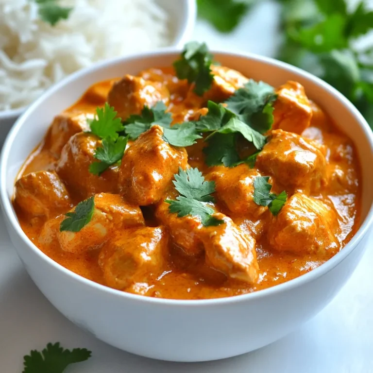 - 500g boneless chicken, cut into bite-sized pieces - 1 cup plain yogurt - 2 tablespoons tikka masala spice blend (or a mix of cumin, coriander, paprika, and garam masala) - 1 tablespoon ginger-garlic paste - 2 tablespoons fresh lemon juice - 2 tablespoons vegetable oil - 1 medium onion, finely chopped - 2 ripe tomatoes, pureed - 1 cup coconut cream - Salt, to taste To create a tasty chicken tikka masala, you need quality ingredients. The boneless chicken serves as the main protein. Yogurt helps tenderize the chicken and adds creaminess. The tikka masala spice blend gives the dish its signature flavor. Fresh lemon juice brightens the taste, while the coconut cream adds richness. - 1 tablespoon sugar (to balance acidity) - Fresh cilantro leaves, for garnish You can add sugar to help tame the acidity from the tomatoes. Fresh cilantro adds color and a fresh taste, making the dish even more appealing. - Mixing bowl and baking tray - Skillet for cooking A mixing bowl helps you combine the marinade easily. You will need a baking tray to roast the chicken. A skillet is essential for cooking the sauce and bringing all the flavors together. With these ingredients and tools, you will be ready to create a delicious chicken tikka masala that is sure to impress! {{ingredient_image_2}} To start, you need to mix yogurt and spices. In a bowl, combine 1 cup of plain yogurt, 2 tablespoons of tikka masala spice blend, 1 tablespoon of ginger-garlic paste, and 2 tablespoons of fresh lemon juice. Add a pinch of salt to taste. This mixture makes a tasty marinade. Now, add 500g of bite-sized boneless chicken pieces. Make sure each piece is coated well in the marinade. Cover the bowl with plastic wrap and refrigerate. For the best flavor, let it marinate for at least 1 hour. If you have time, marinate overnight. Next, preheat your oven to 200°C (400°F). Prepare a baking tray by lining it with parchment paper. This makes cleanup easier. Spread the marinated chicken evenly on the tray. Bake for 15-20 minutes. The chicken should be fully cooked and slightly charred. Flip the chicken halfway through for even cooking. While the chicken bakes, heat 2 tablespoons of vegetable oil in a large skillet over medium heat. Add 1 finely chopped medium onion and sauté for about 8-10 minutes. Cook until the onion turns golden brown and soft. After that, mix in 2 pureed ripe tomatoes. Stir and cook for another 5 minutes. This helps the mixture thicken and the oil to separate. Now, add the baked chicken to the skillet. Pour in 1 cup of coconut cream and add sugar if you want to balance the acidity. Reduce the heat to low and let it simmer for 10 minutes. Stir occasionally, allowing the flavors to blend beautifully. Marinating the chicken is key to great taste. I recommend marinating for at least one hour. If you can, let it sit overnight. This gives the spices time to soak in. Adjust the seasoning to your liking. If you want it spicier, add more tikka masala. For a milder flavor, reduce the spice blend. To make your dish stand out, serve chicken tikka masala in a deep bowl. Add a sprinkle of fresh cilantro on top. This brightens the dish and adds color. Drizzle a little coconut cream for a creamy finish. You can also serve lime wedges on the side. This adds a zesty touch and enhances flavor. If you don't want to bake the chicken, try grilling it. Grilling adds a smoky flavor that pairs well with the spices. You can also pan-sear the chicken in a skillet. For a creamy texture, use coconut cream and let it simmer. This helps the sauce thicken and blend together nicely. Pro Tips Marination Time: For the best flavor, marinate the chicken overnight. This allows the spices to penetrate deeply, making the chicken tender and flavorful. Adjusting Spice Level: If you prefer a spicier dish, feel free to add a pinch of cayenne pepper or red chili powder to the marinade for extra heat. Thickening the Sauce: If your sauce isn’t thick enough, you can simmer it a bit longer or add a teaspoon of cornstarch mixed with water to achieve the desired consistency. Serving Suggestions: Pair your chicken tikka masala with warm naan or fluffy basmati rice to soak up the delicious sauce, and don't forget a side of cooling cucumber raita! {{image_4}} You can easily make this dish vegetarian. Instead of chicken, use paneer or mixed vegetables. Paneer adds a lovely creamy texture. For vegetables, try bell peppers, cauliflower, or zucchini. They soak up the flavors well. Just make sure to adjust cooking times. Cook the veggies until they are tender but still crisp. This way, they will remain flavorful and colorful. Different regions of India have their own versions of tikka masala. For instance, in Punjab, you might find a richer sauce with more cream. In South India, coconut milk could replace cream, giving it a unique taste. You can also tweak the spice levels. If you like it spicy, add more chili powder. If you prefer milder flavors, cut back on the heat. Each region offers a new twist on this classic dish. Chicken Tikka Masala isn't just an Indian dish anymore. People all over the world have put their spin on it. You can find it in tacos, pizzas, or even pasta. Try using the tikka masala sauce on grilled chicken sandwiches for a tasty lunch option. Pair it with sides like quinoa or couscous for a global meal. The possibilities are endless, so feel free to get creative! To keep Chicken Tikka Masala fresh, store it in an airtight container. Place it in the fridge within two hours after cooking. This helps prevent bacteria growth. For longer storage, freeze it. Use freezer-safe bags or containers. Make sure to label them with the date. When reheating, use a stove or microwave. On the stove, warm it on low heat. Stir often to prevent sticking. In the microwave, heat in short bursts. Stir in between until hot. You can store Chicken Tikka Masala in the fridge for up to four days. If frozen, it can last for three months. Always check for signs of spoilage. Look for off smells, discoloration, or a change in texture. If you notice any of these signs, it’s best to throw it away. Preparing Chicken Tikka Masala in advance saves time. Marinate the chicken a day ahead. This adds flavor and makes cooking easier. You can portion it into meal-sized servings. This way, reheating is quick and easy. Consider pairing with rice or naan. Pack them in separate containers, so they stay fresh. When you are ready to eat, just heat and enjoy your tasty meal! Chicken Tikka Masala is a famous Indian dish. It has roots in Indian and British cuisine. This dish features marinated chicken in a rich and creamy sauce. The sauce often has tomatoes, yogurt, and spices. Many believe it was created in the UK in the 1960s. It shows how food can mix cultures and flavors. Chicken Tikka Masala is loved worldwide for its bold taste. Yes, you can! If you like heat, add more spice to the dish. Use extra tikka masala blend or add chili powder. You can even add fresh green chilies. Start with a small amount and taste as you go. This way, you can adjust to your liking. Remember, it’s easier to add spice than to take it away. Chicken Tikka Masala pairs well with many sides. Here are some tasty options: - Warm basmati rice - Soft naan bread - Roti or paratha - A fresh salad with cucumber and onion - Raita, a cool yogurt sauce These sides balance the dish's rich flavors and make a complete meal. Enjoy mixing and matching to find your favorite combination! You learned about Chicken Tikka Masala, from its key ingredients to storage tips. I shared how to marinate and bake chicken for great flavor. You also saw fun variations and meal prep ideas. Now, you can make your own delicious Chicken Tikka Masala at home. Enjoy trying the recipe and tweaking it to fit your taste. Happy cooking!