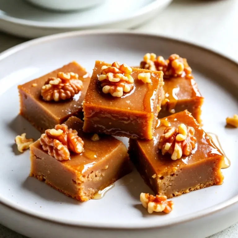 - 2 cups granulated sugar - 1 cup heavy cream - 1/2 cup unsalted butter - 1/2 cup pure maple syrup - 1 teaspoon pure vanilla extract - 1/2 teaspoon sea salt - 1 cup walnuts, coarsely chopped Importance of quality maple syrup Using pure maple syrup is key. It gives the fudge its rich and unique flavor. Avoid imitation syrup, as it lacks depth and can taste too sweet. Real maple syrup enhances the fudge and makes it special. Choosing the right walnuts Select fresh walnuts for the best crunch. Look for walnuts that are light in color and free from dark spots. Toasting them lightly before adding can boost their flavor. Just remember to chop them coarsely, so they blend well into the fudge. Substitutions for dairy-free options If you want a dairy-free version, use coconut cream instead of heavy cream. For butter, try a plant-based alternative. These swaps keep the texture creamy while making the fudge suitable for all diets. {{ingredient_image_2}} To start, prepare your baking dish. Use an 8-inch square dish. Line it with parchment paper. Make sure the paper hangs over the sides. This will help you lift the fudge out later. Next, gather your ingredients for cooking. In a medium saucepan, combine: - 2 cups granulated sugar - 1 cup heavy cream - 1/2 cup unsalted butter - 1/2 cup pure maple syrup - 1/2 teaspoon sea salt Place the saucepan on medium heat. Stir the mixture continuously until it boils. This step is key to mix all the ingredients well. After the mixture boils, stop stirring. Let it cook undisturbed for about 5-7 minutes. Watch closely to avoid burning. You want to reach the soft-ball stage. This is when the temperature hits 235°F to 240°F on a candy thermometer. Using a thermometer helps ensure your fudge sets right. If the mixture is too hot, it can harden too much. Once you reach the right temperature, remove the saucepan from heat. Let it cool for about a minute. Now, stir in: - 1 teaspoon pure vanilla extract - 1 cup walnuts, coarsely chopped Mix until everything is well combined. Pour the fudge mixture into your prepared baking dish. Spread it evenly with a spatula. Let it cool at room temperature for 2-3 hours. This time is important for getting the best texture. After it sets, lift the fudge out using the parchment paper. Cut the fudge into squares for serving. - Overheating the fudge mixture: If you cook it too long, the fudge will become hard. Aim for soft-ball stage, around 235°F to 240°F. - Not measuring temperature accurately: A candy thermometer helps you track the heat. This tool ensures you get the best texture. - Enhancing maple flavor with natural extracts: A drop of maple extract boosts the taste. It makes your fudge taste rich and sweet. - Using fresh walnuts for crunch: Fresh walnuts add a great texture. Toasting them lightly will bring out their flavor. - Garnishing with walnuts and maple drizzle: Sprinkle chopped walnuts on top for looks. A drizzle of maple syrup adds shine and sweetness. - Serving ideas for parties and gatherings: Cut fudge into small squares. Use a fancy plate to wow your guests. You can even add a few whole walnuts for style. Pro Tips Use a Candy Thermometer: A candy thermometer ensures precision in reaching the soft-ball stage, preventing overcooking which can lead to a hard fudge. Quality Ingredients Matter: Opt for high-quality pure maple syrup and fresh walnuts for the best flavor profile in your fudge. Cooling Time is Key: Allow the fudge to cool completely at room temperature before cutting; this ensures clean, neat squares. Experiment with Mix-ins: Feel free to add other nuts or chocolate chips to the fudge for variations that suit your taste preferences. {{image_4}} You can make your maple walnut fudge even more fun by adding flavors. Try mixing in chocolate or cocoa powder. This twist gives your fudge a rich, deep taste. Use about 1/4 cup of cocoa powder for a nice chocolate kick. You can also add dried fruits or other nuts. Chopped dried cherries or cranberries work well. They add a sweet and tangy burst. You can swap walnuts for pecans or almonds too. This lets you customize the fudge to your taste. If you want a vegan version, it’s simple. Use plant-based butter and coconut cream instead of dairy. This keeps the fudge creamy and delicious without animal products. You can also use maple syrup, which is naturally vegan. For nut-free options, skip the walnuts. You can use seeds like pumpkin or sunflower seeds instead. These still add crunch and flavor without the nuts. This way, everyone can enjoy this sweet treat! Store your fudge at room temperature if you plan to eat it in a few days. It stays soft and delicious this way. If you want it to last longer, put it in the fridge. Just remember, cold fudge can be a bit hard to cut. Use an airtight container to keep your fudge fresh. This helps prevent it from drying out. If you don’t have one, wrap the fudge tightly in plastic wrap. It will help keep the moisture in and the air out. You can keep homemade fudge for about one to two weeks at room temperature. In the fridge, it can last up to three weeks. Just check for any changes in smell or texture. Signs that your fudge has gone bad include a dry or hard texture. If you see any mold, it’s time to throw it away. Always trust your senses—if it smells off, don’t eat it. You can make fudge without a thermometer. First, watch for bubbles in your mixture. When you see large, steady bubbles, this means it’s close. Use the cold water test: drop a little fudge into cold water. If it forms a soft ball, it’s ready! This method works well, but keep a close eye on it. Yes, you can swap the walnuts for other nuts. Pecans or almonds work great too. Just chop them coarsely like the walnuts. This gives your fudge a new twist. Experiment with your favorite nuts to find the best flavor for you! If your fudge is too soft, it may not have cooked long enough. You can reheat it gently, stirring often. Cook it until it reaches the soft-ball stage again. Once it cools, it should set better. If it still doesn’t firm up, try chilling it in the fridge for a few hours. You can use sugar alternatives like maple sugar or coconut sugar. These can replace regular sugar in a one-to-one ratio. However, the texture may change slightly. Always check the cooking time, as different sugars may behave differently when heated. You learned how to make delicious Maple Walnut Fudge with simple steps. We covered key ingredients, cooking techniques, and tips to avoid mistakes. Remember to use quality maple syrup and fresh walnuts for the best taste. Be creative with variations to suit your taste or diet. Store your fudge properly to keep it fresh longer. Now, you can make this treat for yourself and share it with friends and family. Enjoy your homemade fudge with pride!