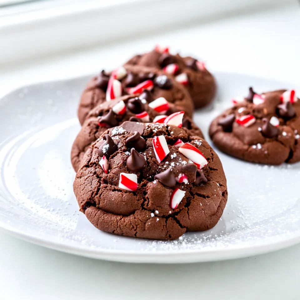 - 1 cup unsalted butter, softened - 1 cup granulated sugar - 1 cup brown sugar, packed - 2 large eggs - 2 teaspoons pure vanilla extract - 2 ½ cups all-purpose flour - ¾ cup unsweetened dark cocoa powder - 1 teaspoon baking soda - ½ teaspoon fine sea salt - 1 cup semi-sweet dark chocolate chips - ½ cup crushed candy canes - Optional: powdered sugar for dusting Accurate measuring matters. It ensures that your cookies turn out just right. If you use too much flour, your cookies can be dry. If you use too little, they may spread too much. Here are some tips to keep in mind: - Use the right tools: A dry measuring cup works best for flour and sugar. A liquid measuring cup is perfect for liquids like eggs and vanilla. - Spoon and level: For flour, spoon it into the cup and level it off with a knife. This method prevents packing, which can lead to too much flour. - Check your scales: If using a kitchen scale, make sure it is calibrated. - If you mess up: If your dough feels off, trust your gut. You can add a bit more flour if it seems too sticky. If it feels dry, add a splash of milk or an egg. This ensures your Dark Chocolate Candy Cane Cookies come out perfectly every time! {{ingredient_image_2}} 1. Preheat your oven to 350°F (175°C). This helps cookies bake evenly. 2. Line a baking sheet with parchment paper. This makes removing cookies easy. 3. In a large bowl, cream 1 cup of softened butter with 1 cup of granulated sugar and 1 cup of brown sugar. Mix until light and fluffy, about 2-3 minutes. 1. Add 2 large eggs to the butter-sugar mix. Beat well after each egg. 2. Pour in 2 teaspoons of pure vanilla extract and mix until combined. 3. In a separate bowl, whisk together 2 ½ cups of all-purpose flour, ¾ cup of unsweetened dark cocoa powder, 1 teaspoon of baking soda, and ½ teaspoon of fine sea salt. 4. Gradually combine the dry mix into the wet mix. Stir gently to avoid overworking the dough. 5. Carefully fold in 1 cup of semi-sweet dark chocolate chips and ½ cup of crushed candy canes. Make sure they are even throughout the dough. 1. Use a tablespoon or cookie scoop to portion the dough. Roll each portion into a smooth ball. 2. Place the balls on the prepared baking sheet, spacing them about 2 inches apart. 3. Lightly flatten each ball with your hand or the bottom of a glass. This helps keep them chewy. 4. Bake for 10-12 minutes. Look for firm edges and soft centers for the best texture. 5. Let the cookies cool on the baking sheet for 5 minutes. Then, transfer them to a wire rack to cool completely. This keeps their centers soft. To get that perfect texture and chewiness in your Dark Chocolate Candy Cane Cookies, follow these steps: - Cream the butter and sugars well. This helps to trap air, making your cookies light. - Don’t overmix the dough. Mix just until combined. This keeps cookies tender. - Chill the dough for about 30 minutes if it feels too soft. This helps shape the cookies better. If you want to save some dough for later, you can store it in the fridge. Wrap it tightly in plastic wrap. It can last for about a week. You can also freeze it. Just roll the dough into balls and place them in a freezer bag. They can stay good for up to three months. When you’re ready to bake, just add a couple of minutes to the baking time. To make your cookies even better, think about adding some spices or extracts. A dash of cinnamon or peppermint can boost the flavor. You can also try almond extract for a unique twist. Customizing cookie size is easy. If you want bigger cookies, use a larger scoop. For smaller bites, just use a teaspoon. You can even shape them into festive forms, like hearts or stars, for fun! Pro Tips Chill the Dough: For thicker cookies, chill the dough for at least 30 minutes before baking. This helps prevent spreading and enhances the texture. Use Quality Chocolate: Opt for high-quality dark chocolate chips for a richer flavor. The better the chocolate, the tastier your cookies will be. Crushed Candy Canes: For a more intense peppermint flavor, crush the candy canes just before adding them to the dough to keep them fresh and aromatic. Store Properly: Keep your cookies in an airtight container at room temperature for up to a week to maintain their chewy texture and flavor. {{image_4}} You can make these cookies fit different diets. For gluten-free options, swap all-purpose flour with a gluten-free blend. Many brands work well in baking. Just make sure it has a binding agent, like xanthan gum. This will keep your cookies soft and chewy. If you want vegan substitutions, replace the butter with coconut oil or vegan butter. Use flax eggs instead of regular eggs. To make one flax egg, mix one tablespoon of ground flaxseed with two and a half tablespoons of water. Let it sit for a few minutes until it thickens. Feel free to get creative with flavors! You can swap dark chocolate for milk chocolate or white chocolate. Each choice gives a different taste. Milk chocolate adds sweetness, while white chocolate brings creaminess. You can also add unique mix-ins. Try using chopped nuts, like walnuts or pecans, for extra crunch. You might even want to toss in more candy canes or seasonal sprinkles. These little changes can make your cookies stand out! To keep your Dark Chocolate Candy Cane Cookies fresh, store them in an airtight container. This helps maintain their softness. You can also layer the cookies with parchment paper to prevent sticking. At room temperature, these cookies last about a week. If you want to keep them longer, refrigerate them. In the fridge, they can last up to two weeks. Freezing is a great option if you want to save some cookies for later. First, let the cookies cool completely. Then, place them in a single layer on a baking sheet. Freeze them for a few hours until they are solid. After they are frozen, transfer the cookies to a freezer-safe bag or container. They can last up to three months in the freezer. When you are ready to enjoy them, thaw the cookies at room temperature. This keeps their texture nice and soft. Enjoy your delicious cookies anytime! Can I use milk chocolate instead of dark chocolate? Yes, you can use milk chocolate. It will make the cookies sweeter. The texture may change slightly, but the result will still be tasty. If you love milk chocolate, go for it! How do I know when the cookies are done baking? Look for firm edges with soft centers. The cookies should feel set but still a bit soft. They will continue to cook as they cool. Trust your instincts and keep an eye on them! Why are my cookies spreading too much? If your cookies spread too much, check your butter. It should be softened but not melted. Also, make sure you measured the flour correctly. Too little flour can lead to flat cookies. What can I do if my cookies are too dry? If your cookies are too dry, try adding a little more butter or a splash of milk to the dough. You can also underbake them slightly next time for a softer texture. A little tweak can make a big difference! You now have all the tools to make perfect cookies. We've covered ingredients, measurement tips, and step-by-step instructions. Remember, small changes can make a big difference in flavor and texture. Try variations to fit your needs, whether gluten-free or vegan. Store your cookies properly to keep them fresh. With these tips, your baking skills will shine. Enjoy sharing these delicious cookies with friends and family. Happy baking!