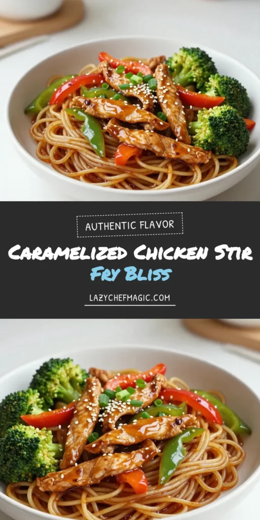 Discover an easy and delicious Caramelized Chicken Stir Fry Noodles recipe that combines tender chicken, vibrant veggies, and savory egg noodles! This healthy chicken stir fry takes just 30 minutes to prepare and is perfect for a quick weeknight meal. Elevate your dinner with this flavor-packed chicken noodle stir fry recipe that's sure to impress. Save this recipe now for a taste sensation! #CaramelizedChickenStirFry #EasyStirFryNoodles #HealthyDinner #ChickenNoodleStirFry