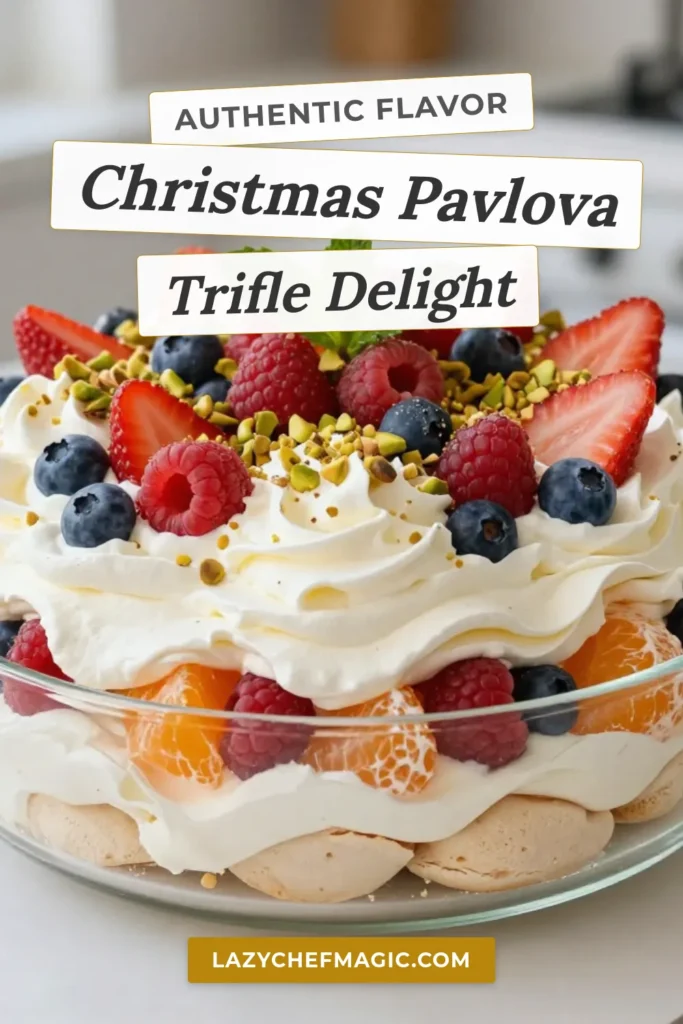 Indulge in the magic of the holidays with this Christmas Pavlova Trifle! This festive dessert recipe combines mini pavlovas with luscious whipped cream and vibrant mixed berries for a stunning trifle that&rsquo;s sure to impress. Perfect for holiday gatherings, it&rsquo;s an easy whipped cream dessert idea that will have everyone asking for seconds. Try this mini pavlovas recipe and savor the flavors of the season. Save your recipe today! #ChristmasPavlovaTrifle #FestiveDessertRecipes #TrifleWithMixedBerries #WhippedCreamDessertIdeas
