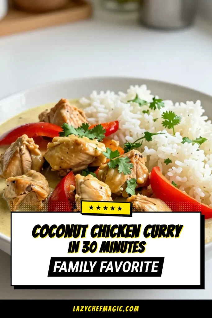 Indulge in this Easy Coconut Chicken Curry, a perfect tropical chicken curry recipe that&rsquo;s both delicious and healthy! Made with creamy coconut milk, this coconut milk chicken curry is ready in just 30 minutes&mdash;ideal for a quick curry dinner! Enjoy vibrant flavors with tender chicken, fresh veggies, and spices. Don't miss out on this flavorful journey; save it for tonight's meal! #CoconutChickenCurry #TropicalFlavors #QuickDinner #HealthyRecipe