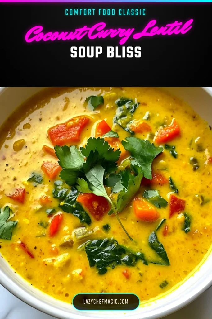 Experience the warmth of Coconut Curry Lentil Soup, a delicious vegan lentil soup recipe that's both comforting and nutritious. This healthy lentil curry is packed with flavor and easy to prepare. Perfect for those chilly days, our easy coconut soup is a plant-based curry soup that you'll love. Whip it up in just 40 minutes and enjoy a hearty meal! Save this recipe for a tasty twist on traditional soups! #CoconutCurry #VeganSoup #HealthyEating #PlantBasedCooking