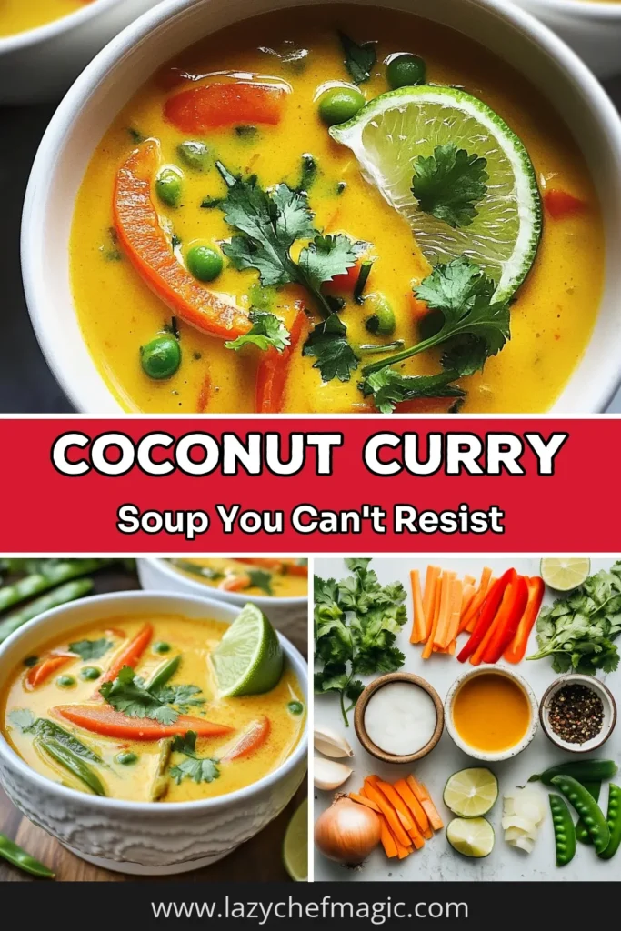 Discover the ultimate Coconut Curry Soup recipe that is both addictively delicious and easy to make! This vegan coconut curry soup features rich coconut milk, fresh vegetables, and a perfect spice blend. Whether you're looking for a comforting vegetable curry soup or a spicy coconut soup recipe, this easy coconut milk soup will delight your taste buds. Try it today and transform your meal prep! Don&rsquo;t forget to save this recipe! #CoconutCurry #VeganRecipes #SoupLovers #EasyCooking