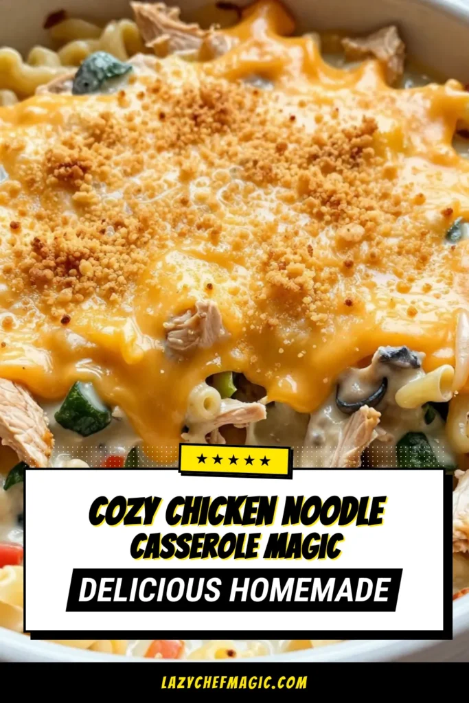 Looking for an easy chicken casserole recipe? This cozy Chicken Noodle Casserole is packed with flavor and comfort! With creamy chicken bake goodness, egg noodles, and a mix of veggies, it's a perfect comfort food casserole for any night. Bake it up for a delightful dinner that the whole family will love. Don&rsquo;t miss out on this must-try recipe! Save it for your next cozy dinner recipe! #ChickenNoodleCasserole #ComfortFood #EasyCasserole #CozyDinner