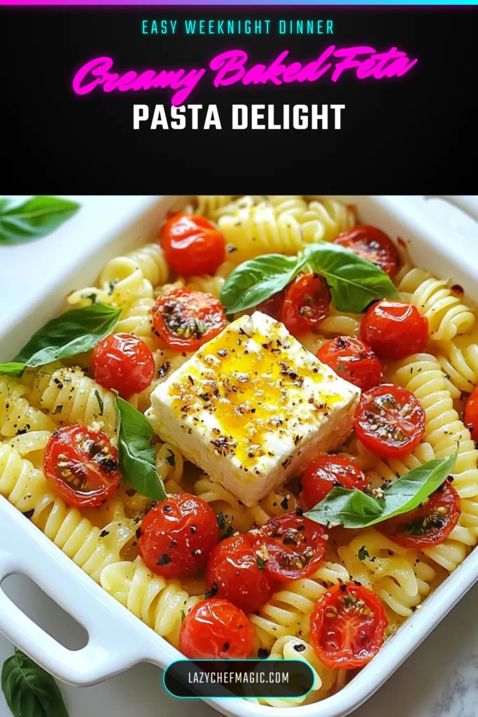 Discover the deliciousness of baked feta pasta with our creamy tomato feta recipe! This oven-baked feta pasta dish is an easy restaurant-style pasta that will impress your guests and elevate your dinner table. Perfect for a cozy night in, this vegetarian pasta recipe combines tangy feta with juicy tomatoes for a satisfying meal. Try it tonight and savor every bite! Save this recipe for your next pasta night. #BakedFetaPasta #VegetarianRecipes #PastaLovers #EasyDinners