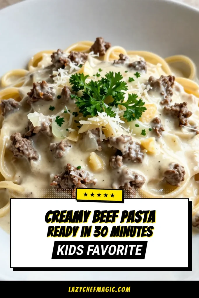 Indulge in this creamy beef pasta recipe that's perfect for busy nights! Made with ground beef, fettuccine, and a luscious cream sauce, this easy pasta dish is the ultimate Italian comfort food. Ready in just 30 minutes, it's ideal for family dinners or meal prepping. Try this creamy beef pasta tonight and elevate your dinner game! Save this recipe for quick access! #CreamyBeefPasta #GroundBeefRecipes #EasyPastaDishes #ItalianComfortFood
