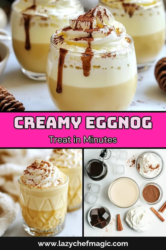 Indulge in the festive spirit with this creamy no-alcohol eggnog delight! This easy homemade eggnog recipe combines rich flavors to create an eggnog dessert drink that's perfect for holiday gatherings. With just a few ingredients, you can whip up this delicious and visually stunning festive eggnog beverage. Ideal for family-friendly celebrations, it's a treat that everyone will love. Don't miss out&mdash;save this recipe and bring joy to your holiday festivities! #EggnogDelight #NoAlcoholEggnog #FestiveBeverage #CreamyEggnogRecipe