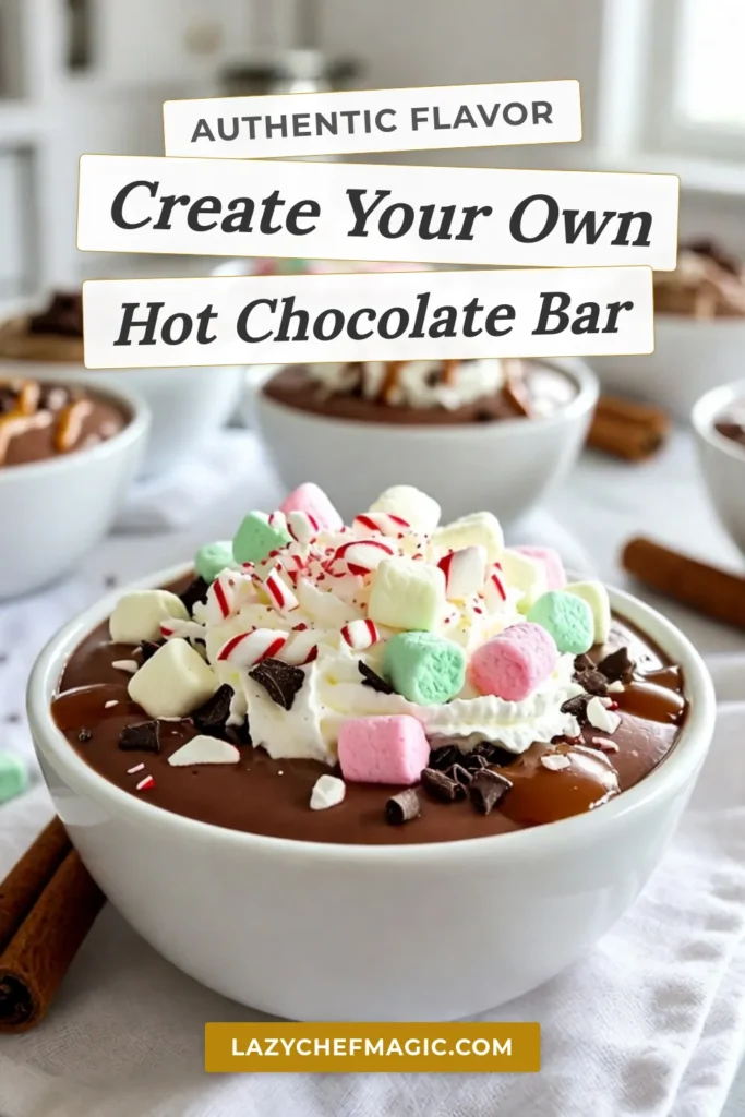 Create the ultimate holiday experience with this cozy festive hot chocolate bar! Delight your guests with our easy homemade hot chocolate recipe, featuring rich chocolate, creamy milk, and a range of toppings from whipped cream to crushed peppermint. Perfect for winter gatherings, this festive hot chocolate will warm hearts and invoke holiday cheer. Don&rsquo;t miss out&mdash;save this recipe for your next cozy gathering! #HotChocolateBar #FestiveHotChocolate #HolidayDrinkRecipes #CozyWinterBeverages