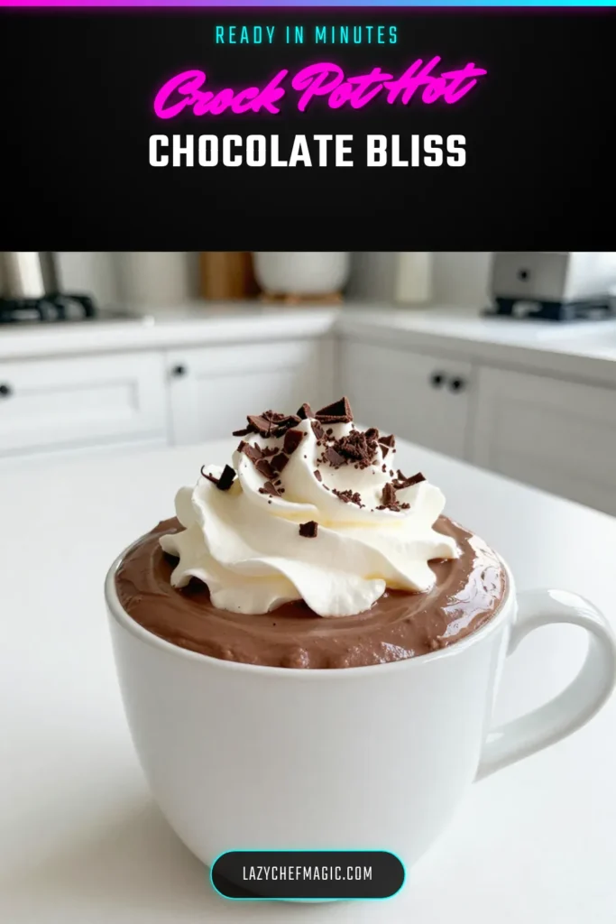 Warm up with this irresistible Crock Pot Hot Chocolate that's perfect for any occasion! This easy hot chocolate recipe combines creamy whole milk, heavy cream, and semi-sweet chocolate chips for a homemade hot chocolate that&rsquo;s unmatched in flavor. Ideal for cozy evenings, this slow cooker dessert recipe serves 8 and is sure to delight. Don&rsquo;t forget to top your creamy hot chocolate with whipped cream and chocolate shavings! Try it now! #CrockPotHotChocolate #EasyRecipes #HomemadeHotChocolate #SlowCookerDesserts