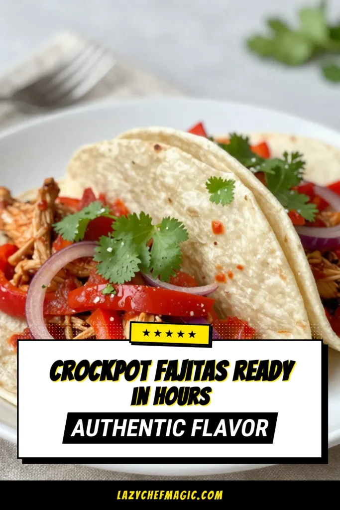 Savor the flavors of this easy Crockpot Fajitas recipe! With succulent chicken, bell peppers, and a homemade fajita seasoning, these healthy fajitas are perfect for any meal. Cooked to perfection in your slow cooker, this dish is effortless to prepare. Serve in warm tortillas and customize with your favorite toppings. Try this delicious slow cooker fajitas recipe today and make mealtime a breeze! Save this to your recipe board! #CrockpotFajitas #EasyChickenFajitas #HealthyFajitasRecipe #SlowCookerFajitas