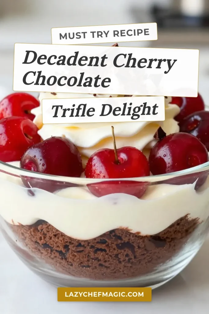 Indulge in this irresistible Chocolate Cherry Trifle, a delightful twist on a beloved Chocolate Dessert Recipe. This Easy Trifle Recipe combines layers of chocolate cake, fresh cherries, and creamy mascarpone for a no-bake chocolate dessert that'll impress everyone. Perfect for parties or a sweet treat at home, this Chocolate Cherry Trifle is a must-try! Save this recipe and indulge in the bliss! #ChocolateCherryTrifle #NoBakeDesserts #ChocolateDessertRecipe #EasyTrifleRecipe