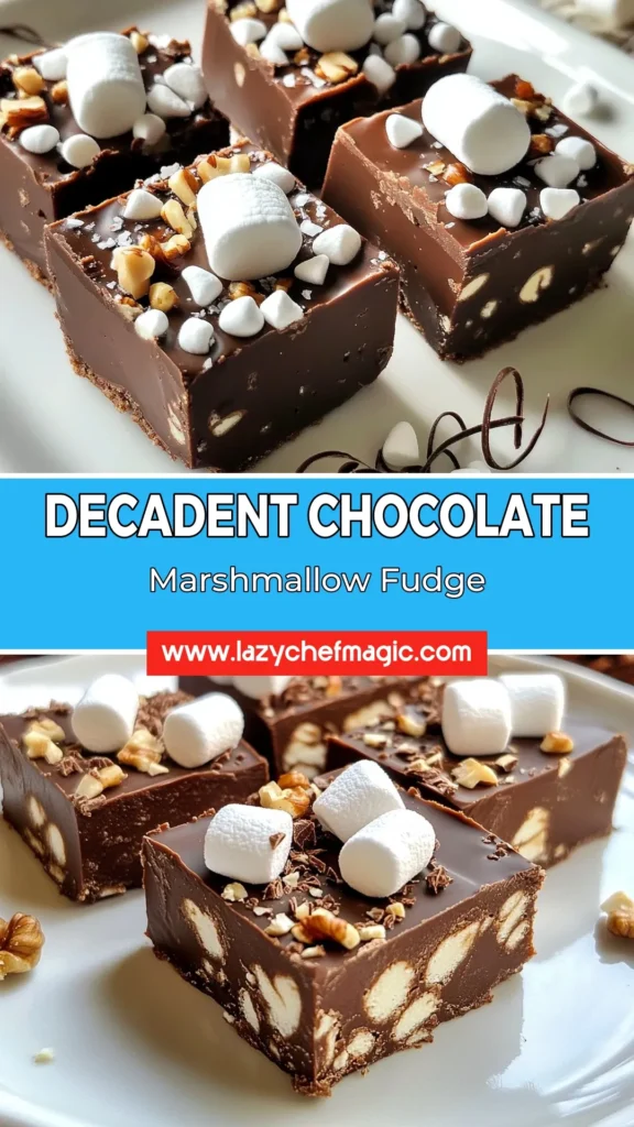 Indulge in this easy chocolate dessert with our delectable Chocolate Marshmallow Fudge recipe! This no-bake fudge recipe features rich chocolate and fluffy marshmallows for a delightful treat. Perfect for sharing or keeping all to yourself, this fudge with marshmallows is a guaranteed crowd-pleaser. Save this recipe for a sweet surprise any time! Try it today! #ChocolateFudge #MarshmallowFudge #EasyDesserts #NoBakeFudge