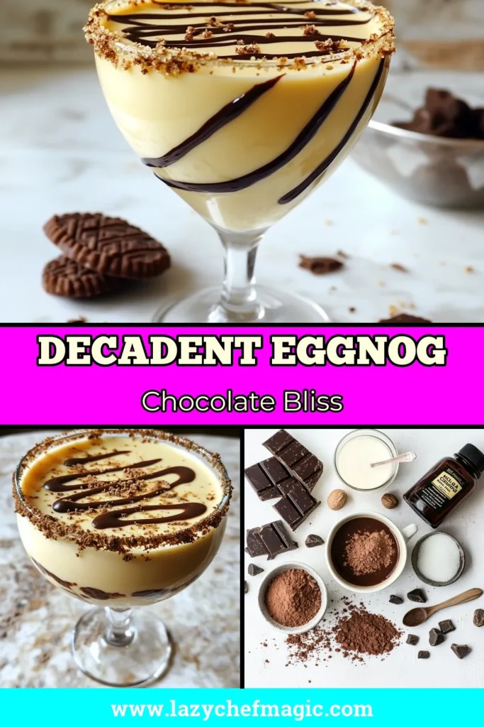 Indulge in this decadent chocolate eggnog recipe that transforms classic eggnog into a festive chocolate drink. Perfect for holiday gatherings, this creamy eggnog dessert combines rich chocolate flavors with smoothness in every sip. Make this easy-to-follow recipe for a delightful eggnog cocktail that will impress guests and delight your taste buds. Discover the joy of holiday chocolate beverages today! Save this recipe for your festive celebrations! #ChocolateEggnog #EggnogCocktail #HolidayDrinks #FestiveRecipes
