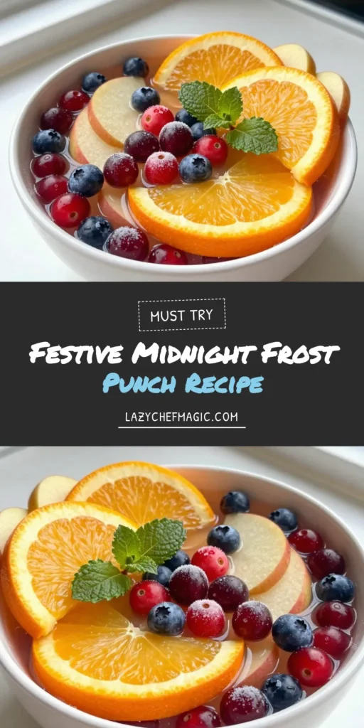 Get ready to impress your guests with this Midnight Frost Christmas Punch! This vibrant Christmas punch recipe combines cranberry juice, apple juice, and a splash of sparkling water for a refreshing holiday drink. Perfect for festive gatherings, this cranberry apple punch is a crowd-pleaser. Discover more festive drink ideas to elevate your holiday celebrations. Save this recipe for a delicious addition to your holiday drinks lineup! #ChristmasPunch #FestiveDrinks #CranberryApplePunch #HolidayPunch