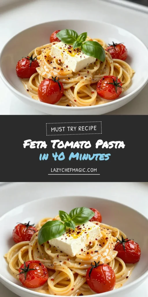 Looking for a delicious and quick meal? Try this Feta Tomato Pasta recipe! With roasted feta cheese and juicy cherry tomatoes, this creamy feta pasta is perfect for an easy pasta dinner. Simply bake the feta and tomatoes, mix with your favorite pasta, and enjoy a flavorful cherry tomato pasta recipe that everyone will love. Save this recipe for a weeknight treat! #FetaTomatoPasta #EasyPastaDinner #RoastedFetaPasta #CreamyFetaPasta