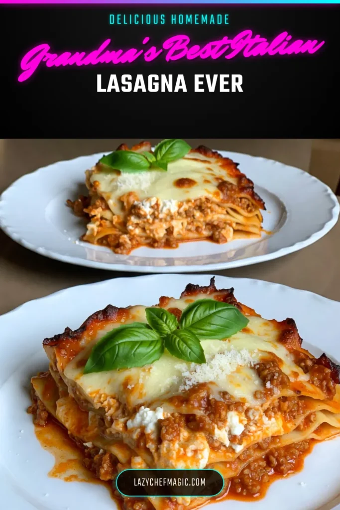 Experience the warmth of Grandma's Italian Lasagna with our authentic Italian lasagna recipe! This hearty lasagna with meat features homemade lasagna ingredients like ground beef, Italian sausage, and a creamy ricotta filling. Follow our traditional lasagna cooking instructions for a perfect bake every time. It's the ultimate comfort food lasagna recipe the whole family will love. Try it today and savor the flavors! #ItalianLasagna #ComfortFood #HomemadeLasagna #RecipeShare