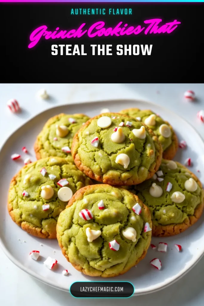 Get ready for the holidays with these delightful Peppermint Grinch Cookies! This easy Christmas cookie recipe is perfect for your festive baking ideas. Featuring a vibrant green color and delicious peppermint flavor, these cookies are a treat that everyone will love. Decorate them with white chocolate chips and crushed peppermint for a festive touch. Why wait? Bake these easy peppermint cookies today for a fun holiday treat! #PeppermintGrinchCookies #ChristmasCookies #HolidayBaking #BakingIdeas