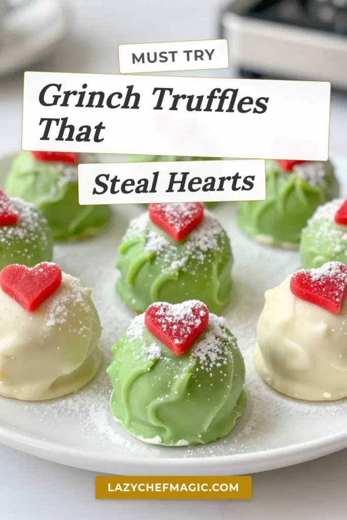 Bring holiday cheer to your celebrations with this delightful Grinch truffles recipe. These easy truffle recipes are perfect for Christmas dessert recipes and make fantastic festive sweets for kids. With just a few simple steps, you can create these charming holiday chocolate truffles that will wow your guests. Don't miss out on this fun treat&mdash;save the recipe and start making your own Grinch truffles today! #GrinchTruffles #ChristmasDessert #HolidaySweets #EasyTruffles