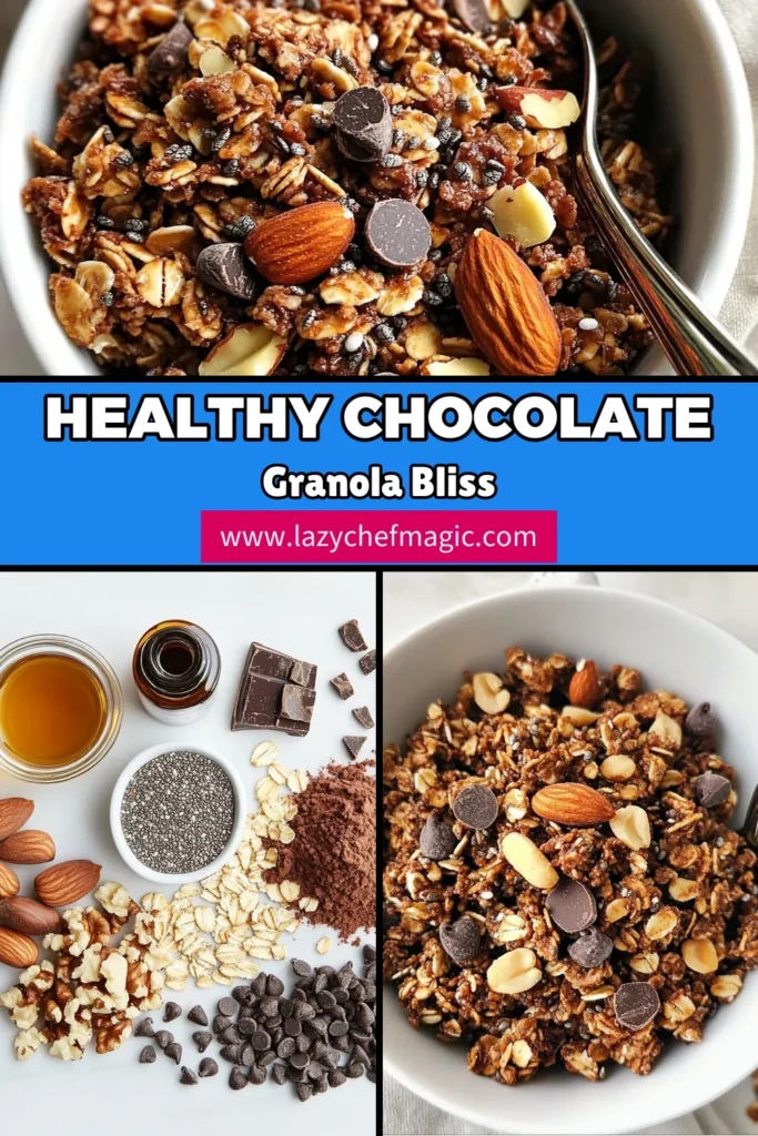 Indulge in this easy homemade granola recipe for healthy chocolate granola, perfect for a nutritious breakfast idea! Featuring oats, cacao nibs, and clusters filled with dark chocolate goodness, this chocolate granola recipe is not only delicious but also packed with nutrients. Enjoy it in bowls, or sprinkle it over smoothie bowls for extra crunch. Try making your own healthy chocolate granola today! #HealthyEating #GranolaRecipes #BreakfastIdeas #ChocolateLovers