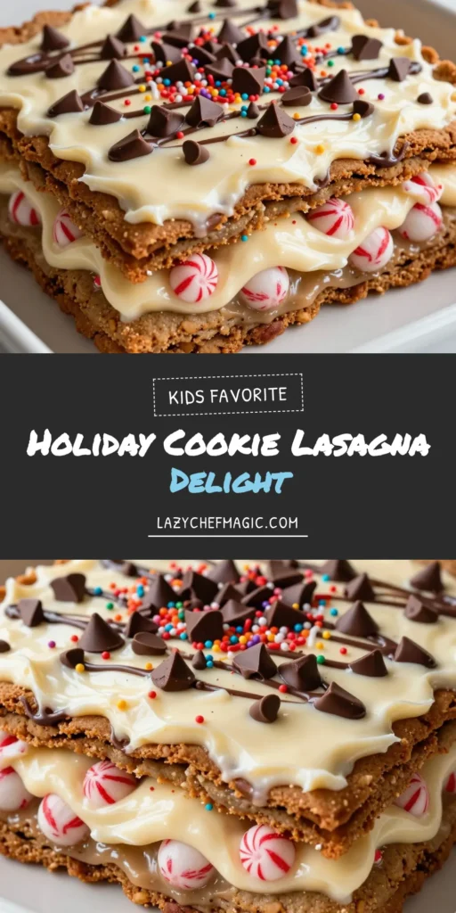 Delight in the holidays with this festive Christmas cookie lasagna, a no-bake Christmas dessert that's a showstopper at any gathering. Layered with a delicious gingerbread cookie recipe, cream cheese, peppermint, and vanilla pudding, this holiday dessert lasagna is sure to impress. Perfect for holiday parties or cozy family gatherings, it's an easy treat to make and share. Save this recipe now and bring some festive cheer to your table! #ChristmasCookies #HolidayDessert #NoBakeDesserts #FestiveTreats