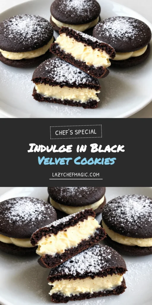 Indulge in these delicious Black Velvet Cheesecake Cookies, a perfect blend of rich chocolate and creamy cheesecake! These easy cookie recipe makes soft cookies filled with a delightful cream cheese filling, making them a perfect treat for any occasion. Enjoy these Chocolate Cheesecake Cookies with chocolate chips for a decadent dessert. Get the recipe and impress your loved ones! Save this irresistible treat today! #BlackVelvetCheesecakeCookies #CreamCheeseFilledCookies #EasyCookieRecipe #SoftCookiesWithChocolateChips