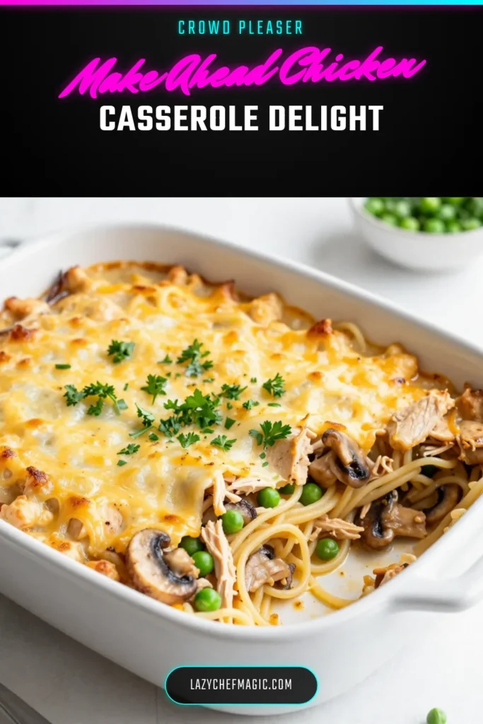 Discover the ultimate make-ahead chicken tetrazzini that combines comfort and convenience! This easy chicken casserole features tender chicken, creamy chicken spaghetti, and a cheesy baked chicken pasta dish that&rsquo;s perfect for busy weeknights. With simple ingredients and straightforward instructions, you'll love how effortless and delicious this chicken tetrazzini recipe is. Save and make it tonight! #ChickenTetrazzini #EasyCasserole #PastaDish #ComfortFood