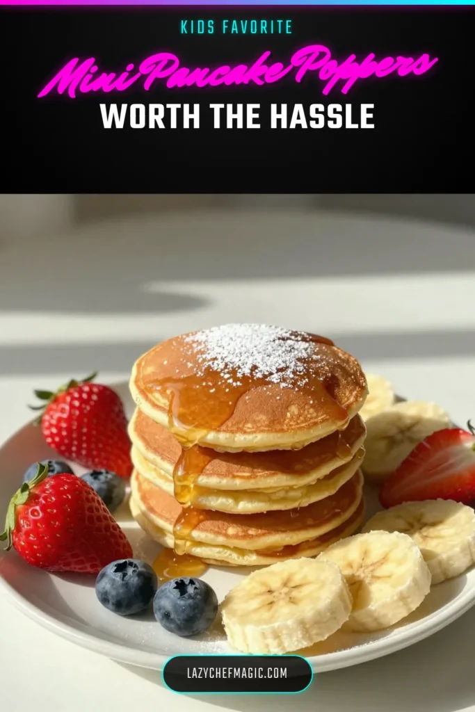 Looking for a delightful mini pancake recipe? Try these delicious pancake poppers that make the perfect easy breakfast recipe or brunch idea! Fluffy and customizable with chocolate chip pancakes and fresh fruit, they are sure to impress guests or satisfy your cravings. Whip up these adorable mini pancake poppers in just 20 minutes. Pin for your next brunch! #MiniPancakeRecipe #EasyBreakfastRecipes #BrunchIdeas #ChocolateChipPancakes