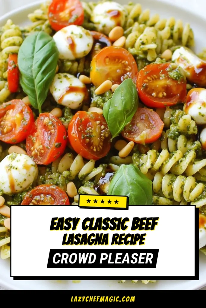 Discover the perfect summer dish with this Caprese Pesto Pasta Salad! This easy pasta salad recipe combines fusilli pasta, fresh basil pesto, cherry tomatoes, and mozzarella, creating a vibrant and flavorful meal. Ideal for picnics or potlucks, this fresh basil pesto pasta is a crowd-pleaser. Whip up this fusilli pasta salad with mozzarella in just 45 minutes. Save this recipe now and enjoy delightful summer flavors! #CapresePastaSalad #PastaSalad #SummerRecipes #PestoPasta