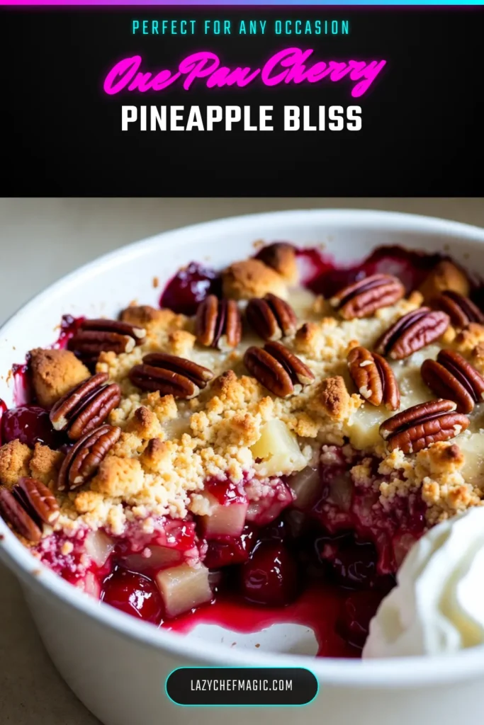 Discover the joy of baking with this one-pan cherry pineapple cake recipe! This easy cherry pineapple dessert combines delicious cherry pie filling with crushed pineapple and a simple cake mix for a quick fruit cake recipe that's perfect for any occasion. With minimal prep and cleanup, it&rsquo;s an ideal choice for busy days. Impress your guests with this delightful cake mix dessert recipe and enjoy it warm with ice cream! Save this recipe now and bring sweetness to your table! #OnePanDessert #CherryPineappleCake #EasyDessert #QuickBaking