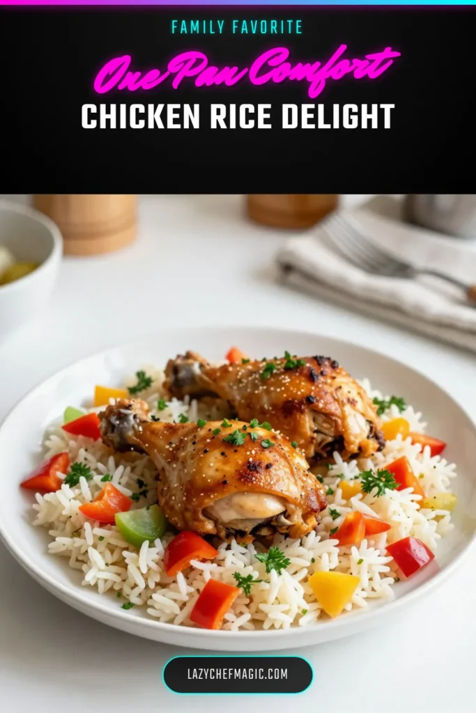 Discover the deliciousness of this Smothered Chicken Rice Skillet, a perfect one-pan chicken dinner that your family will love. This quick chicken and rice recipe combines tender chicken thighs, flavorful veggies, and fluffy rice, all cooked together for an easy chicken skillet meal. Ideal for busy weeknights, this recipe takes just 45 minutes! Don't miss out&mdash;save this recipe for your next quick family dinner! #SmotheredChickenSkillet #ChickenAndRiceRecipe #OnePanDinner #EasyMeals