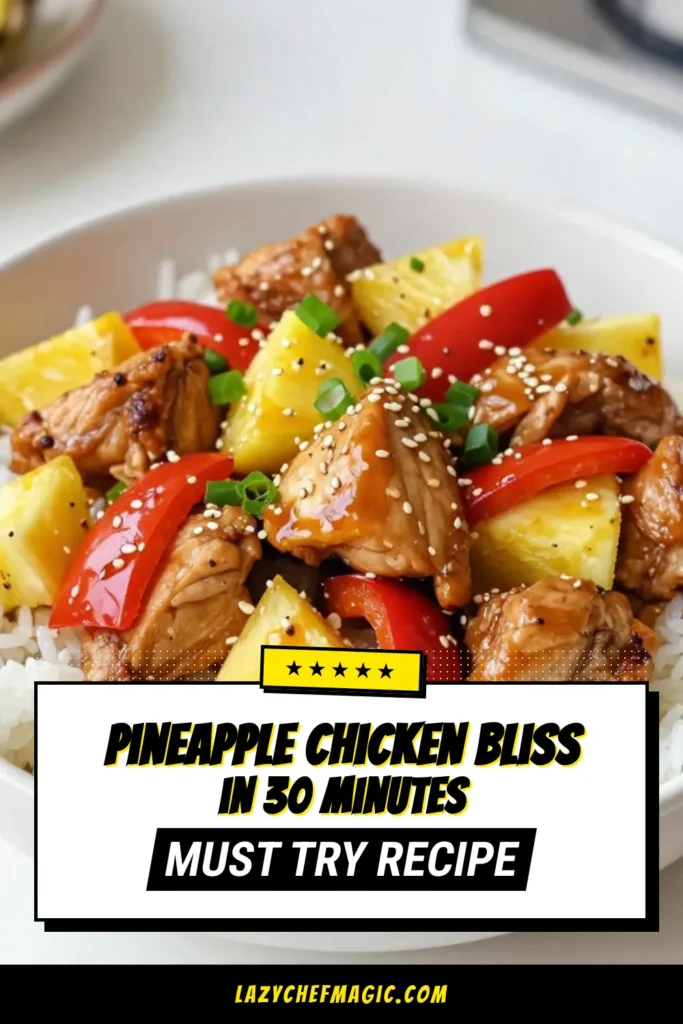 Try this Tropical Chicken Recipe for a delightful dinner that the whole family will love! This Pineapple Chicken Delight combines tender chicken, vibrant bell peppers, and sweet pineapple served over fluffy jasmine rice. Perfect for an Easy Chicken Dinner, this dish is not only flavorful but also a Healthy Chicken Meal option. Save the recipe for your next weeknight meal! #PineappleChicken #EasyDinner #HealthyRecipes #JasmineRiceRecipes
