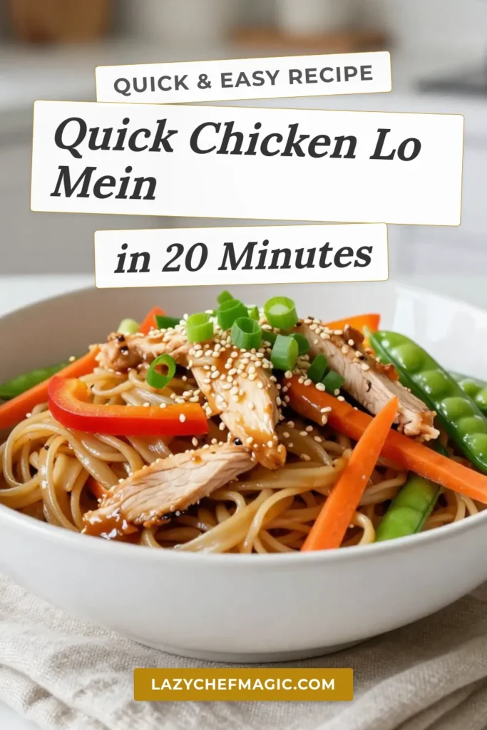 Looking for a quick chicken lo mein recipe? Try this easy lo mein recipe that comes together in just 20 minutes! With stir fry chicken noodles, vibrant vegetables, and zesty flavors, this simple lo mein dinner is perfect for busy weeknights. Impress your family with delicious zesty chicken pasta that you can whip up in no time. Save this recipe for when you crave a tasty, homemade meal! #ChickenLoMein #EasyDinner #QuickRecipes #StirFry