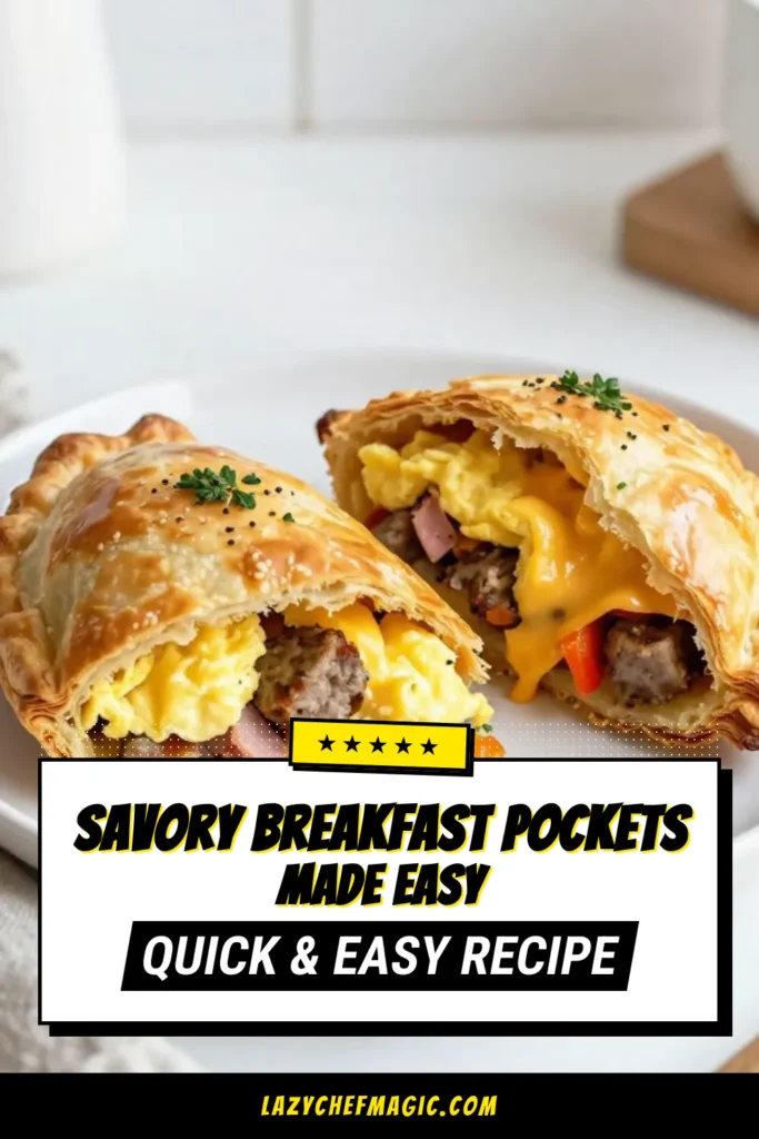 Try these irresistible Savory Breakfast Hot Pockets for a delicious start to your day! With a flaky homemade dough filled with scrambled eggs, cheddar cheese, breakfast sausage, and colorful veggies, these Homemade Breakfast Pockets are a must-try. Perfect for busy mornings, these Easy Breakfast Recipes can be made ahead and baked to perfection. Enjoy them as Breakfast Hand Pies that everyone will love! Save this recipe today! #BreakfastHotPockets #HomemadeBreakfast #CheddarCheese #EasyBreakfastRecipes