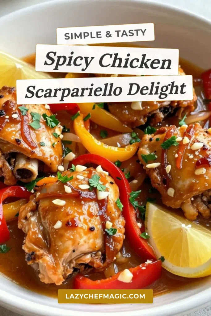 Discover the amazing flavors of Spicy Chicken Scarpariello, a standout in the realm of Italian chicken recipes. This easy chicken dinner features succulent chicken thighs, vibrant bell peppers, and a zesty broth that packs a punch. Perfect for any occasion, this dish showcases flavorful chicken recipes that are sure to impress. Don't miss out on this delicious meal&mdash;save it for your next dinner! #SpicyChickenScarpariello #EasyChickenDinner #ItalianChickenRecipes #ChickenThighRecipes