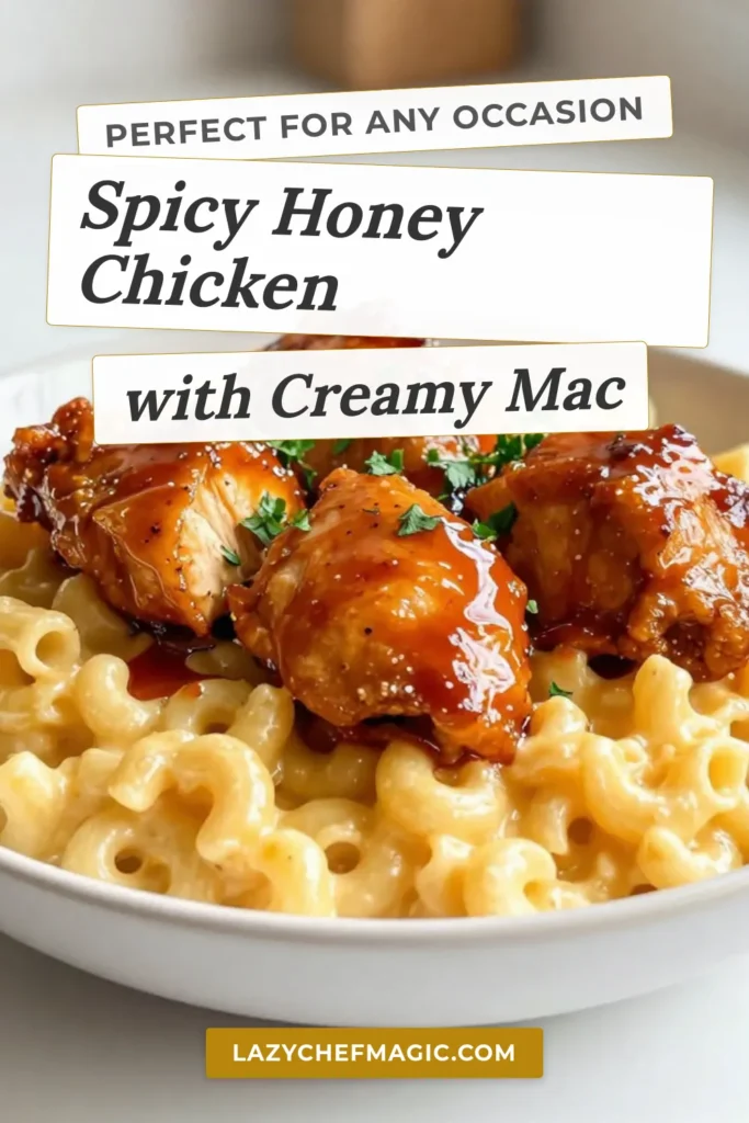 Elevate your dinner game with this Spicy Honey Chicken recipe, perfectly paired with creamy Cheddar Mac and Cheese! Experience the delicious blend of Honey Sriracha Chicken and easy comfort food recipes that satisfy every craving. Perfect for a cozy night in, this dish combines juicy chicken and rich, cheesy macaroni for a hearty meal the whole family will love. Try it today and save for later! #SpicyHoneyChicken #MacAndCheeseWithChicken #ComfortFood #EasyRecipes